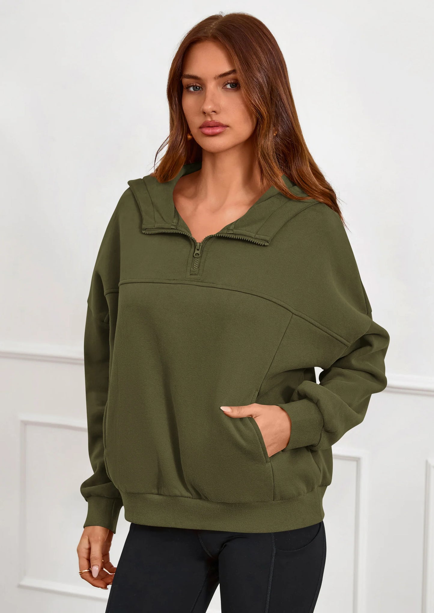 Womens Hoodies Cropped Fleece Sweatshirts Fall Fashion Quarter Zip Pullover Long Sleeve Tops Winter Clothes