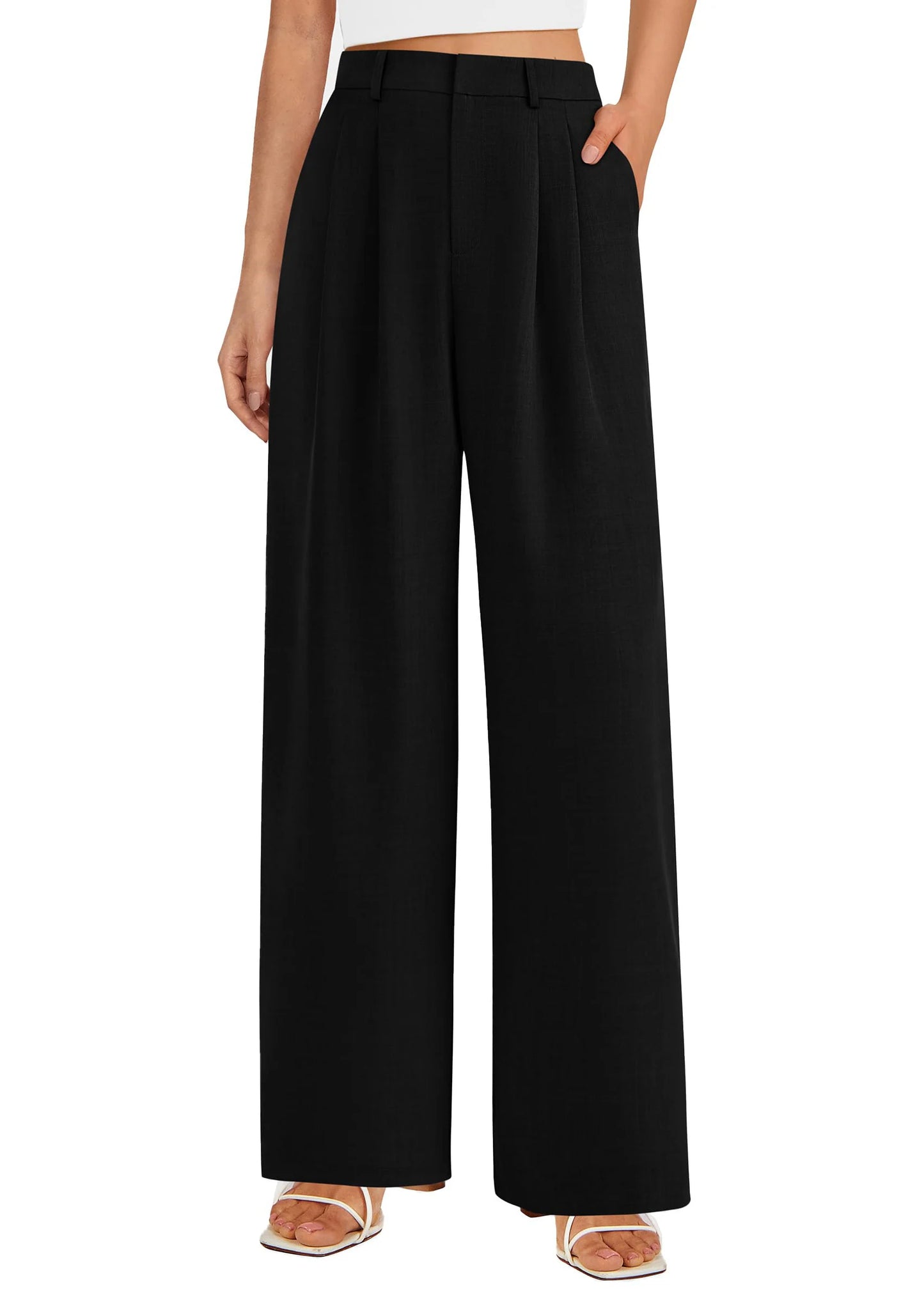 Women's Summer Elastic High Waisted Work Pants Straight Leg Dressy Business Casual Trousers Slacks Pockets
