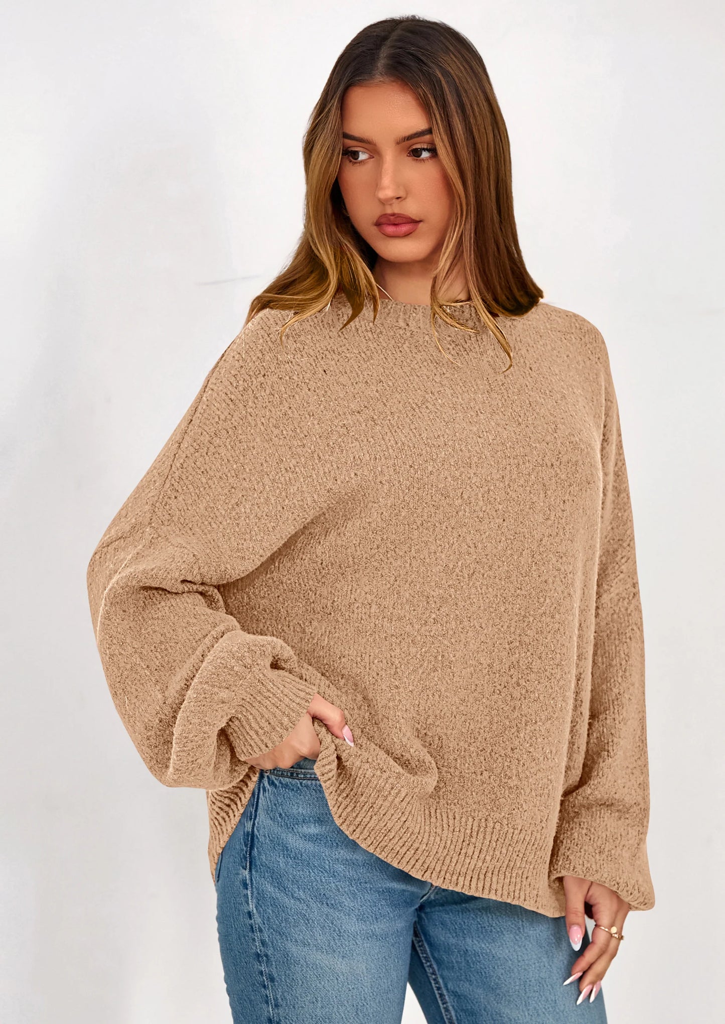 Sweaters for Women Fall Chunky Knit Long Sleeve Crew Neck Oversized Pullover Tops Winter Fashion Clothing