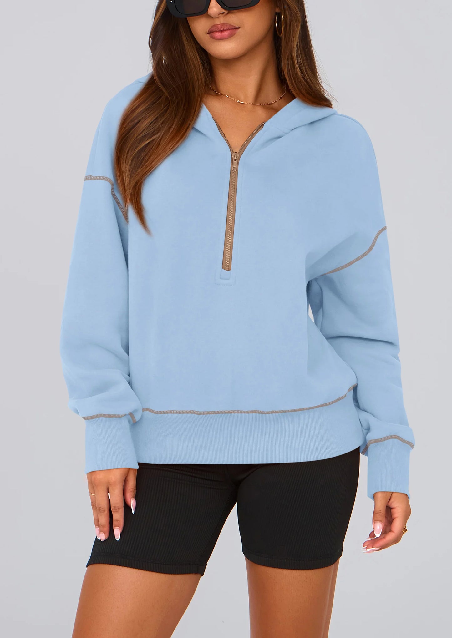 Women's Hooded Sweatshirts Long Sleeve Half Zip Cropped Hoodie Pullover Winter Fashion Clothes