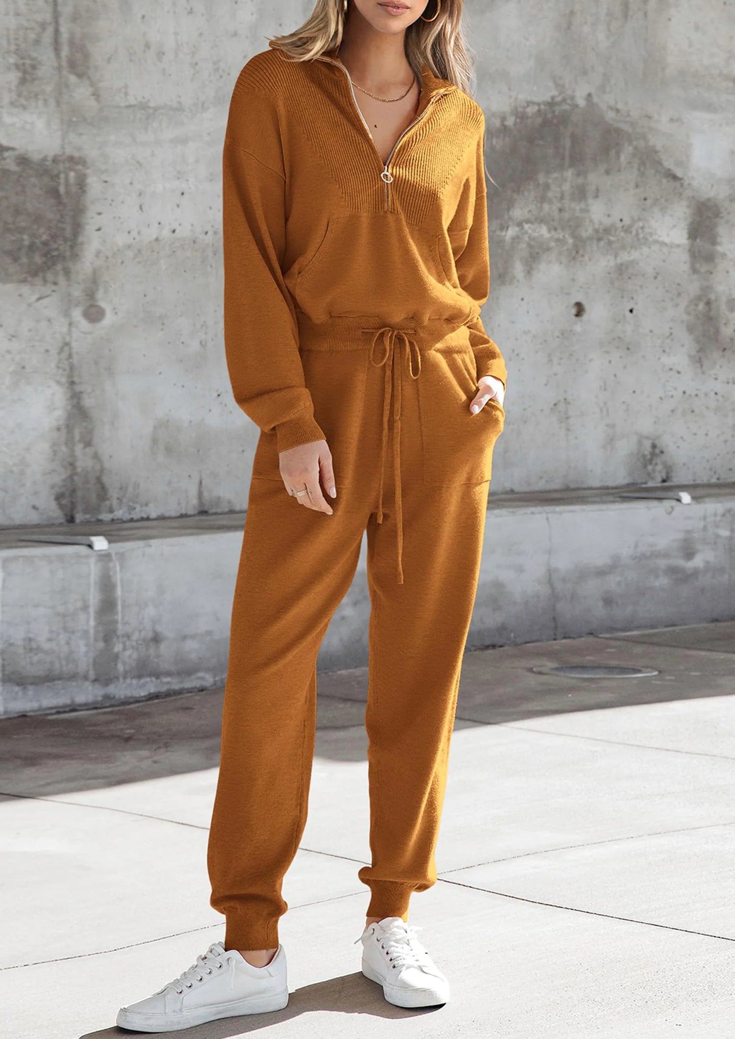 Women's 2 Piece Sweater Set Pullover Zip Up Sweatshirt Jogger Sweatpants Tracksuit Casual Outfit