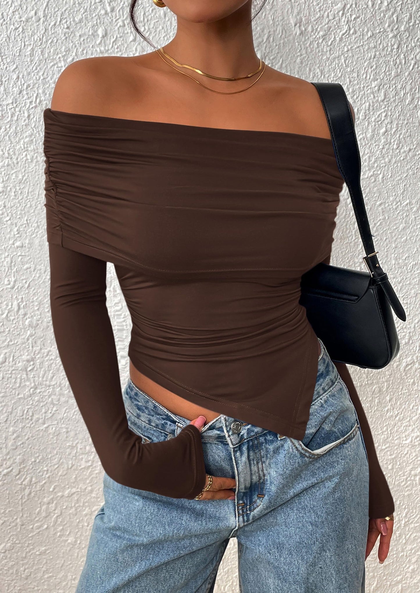 Women's Long Sleeve Shirts Off Shoulder Tops Going Out Slim Fitted Y2K Blouses Fall Fashion Clothes