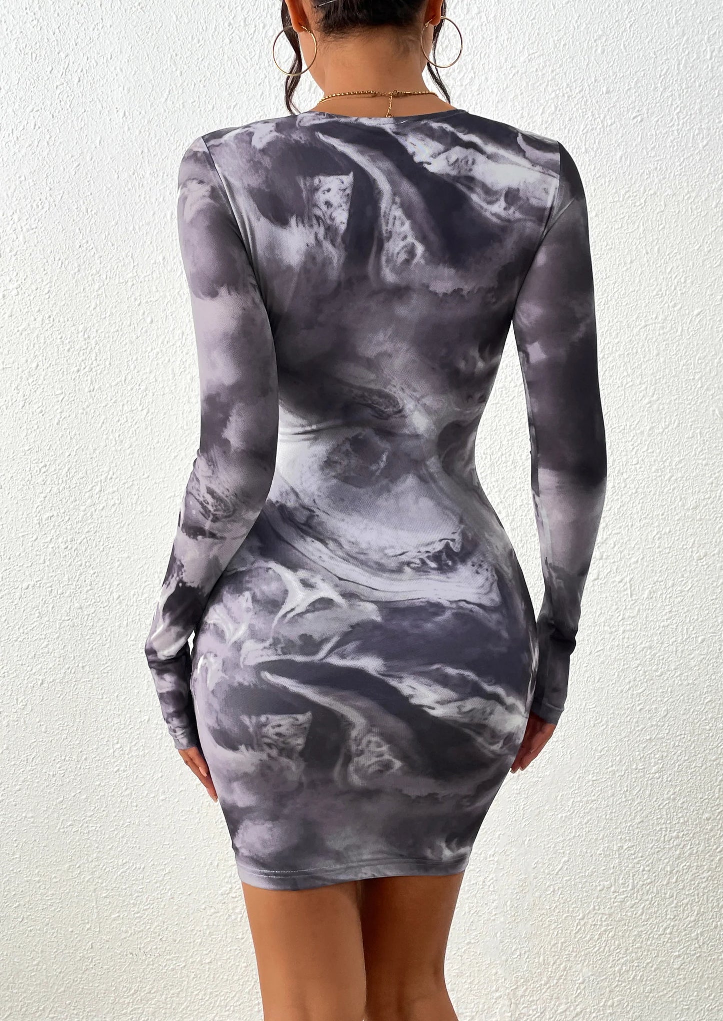Women's Mini Dress Fall Trendy Tie Dye Print Long Sleeve Club Party Homecoming Casual Bodycon Dresses