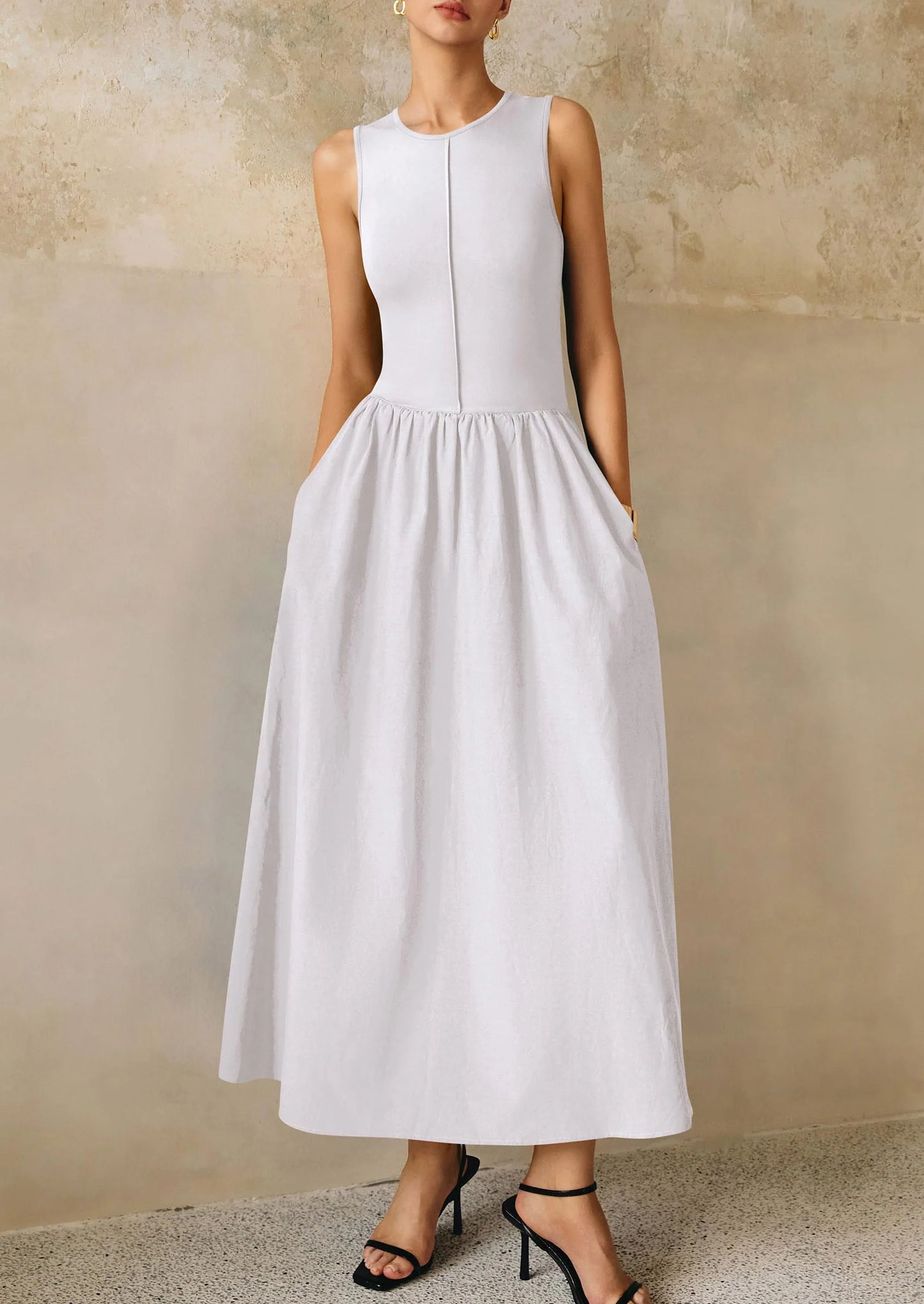 Women Maxi Dresses Casual Sleeveless Patchwork Knit Tank Dress Flowy Beach Sundress Long Dress