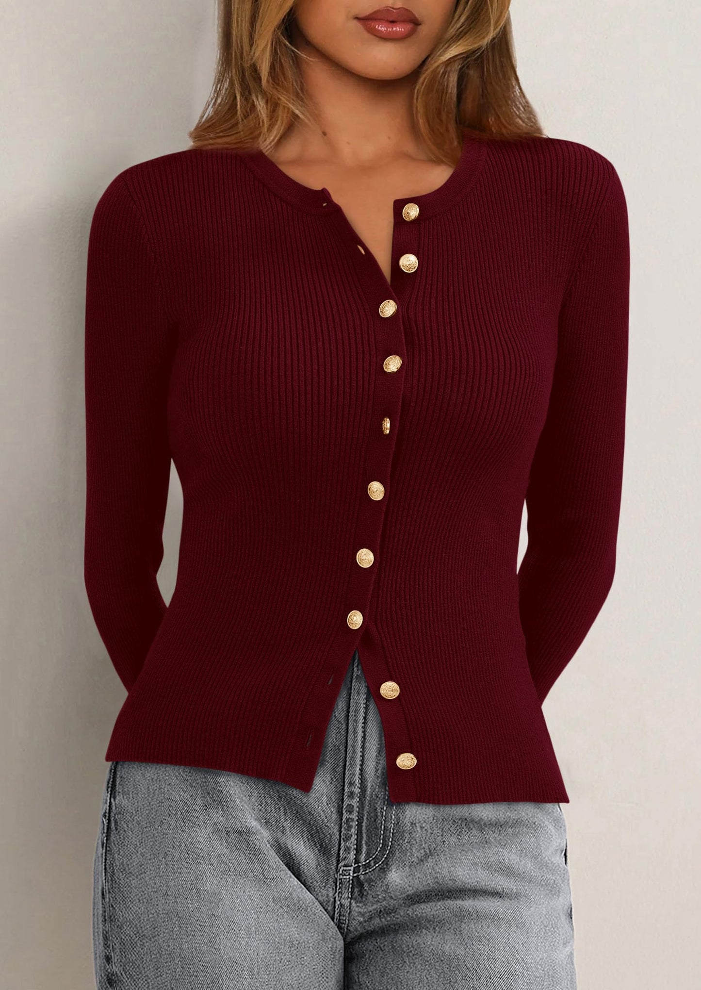 Womens Fall Cardigan Sweaters Lightweight Long Sleeve Button up Ribbed Knit Tops Winter Fashion Clothes