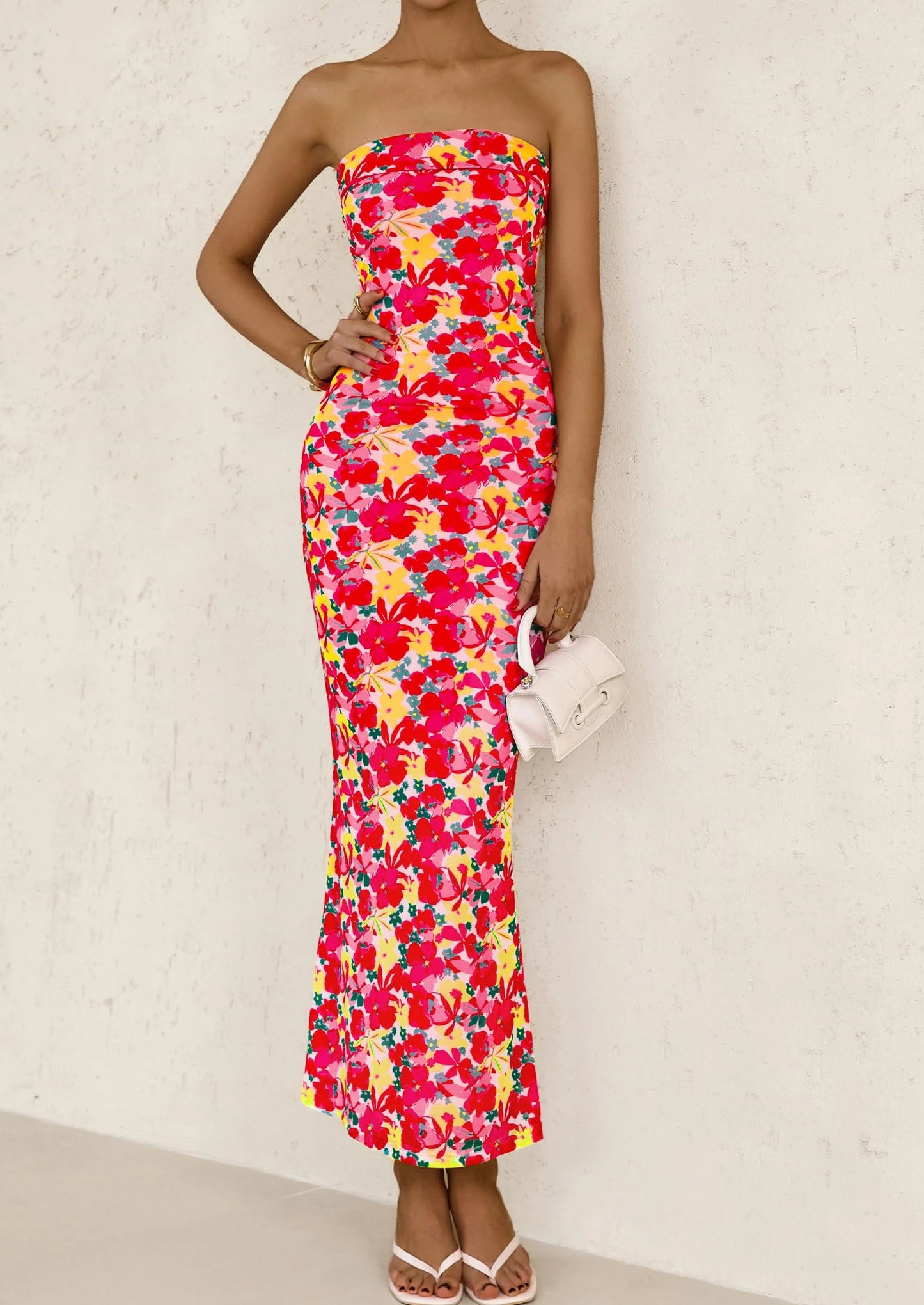 Womens Printed Tube Maxi Dress Strapless Bodycon Sleeveless Night Out Long Dresses