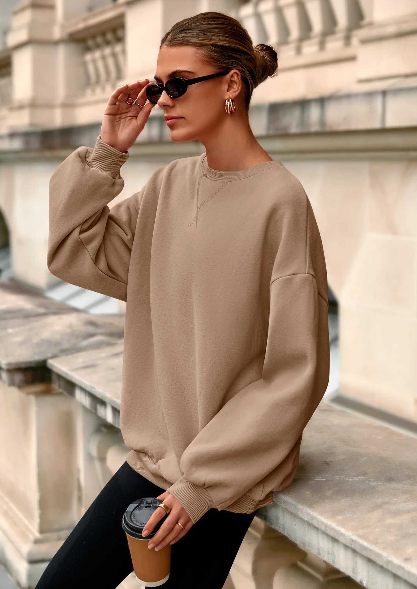 Oversized Sweatshirt for Women Fall Outfits Crewneck Long Sleeve Tops Fleece Pullover Winter Clothing