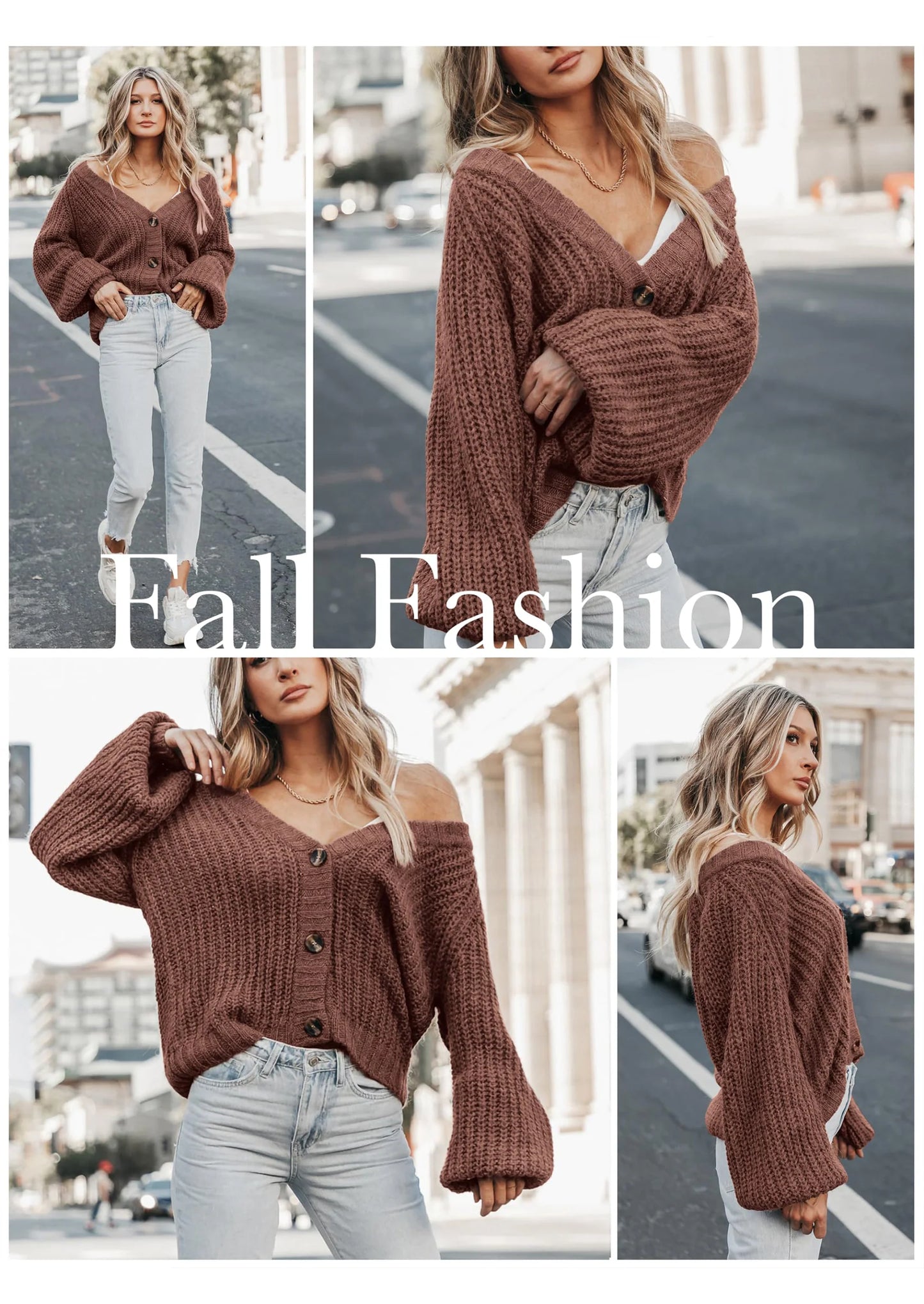 Women's Chunky Knit Open Front Sweater Long Sleeve Button Loose Short Cardigan Outerwear Coats