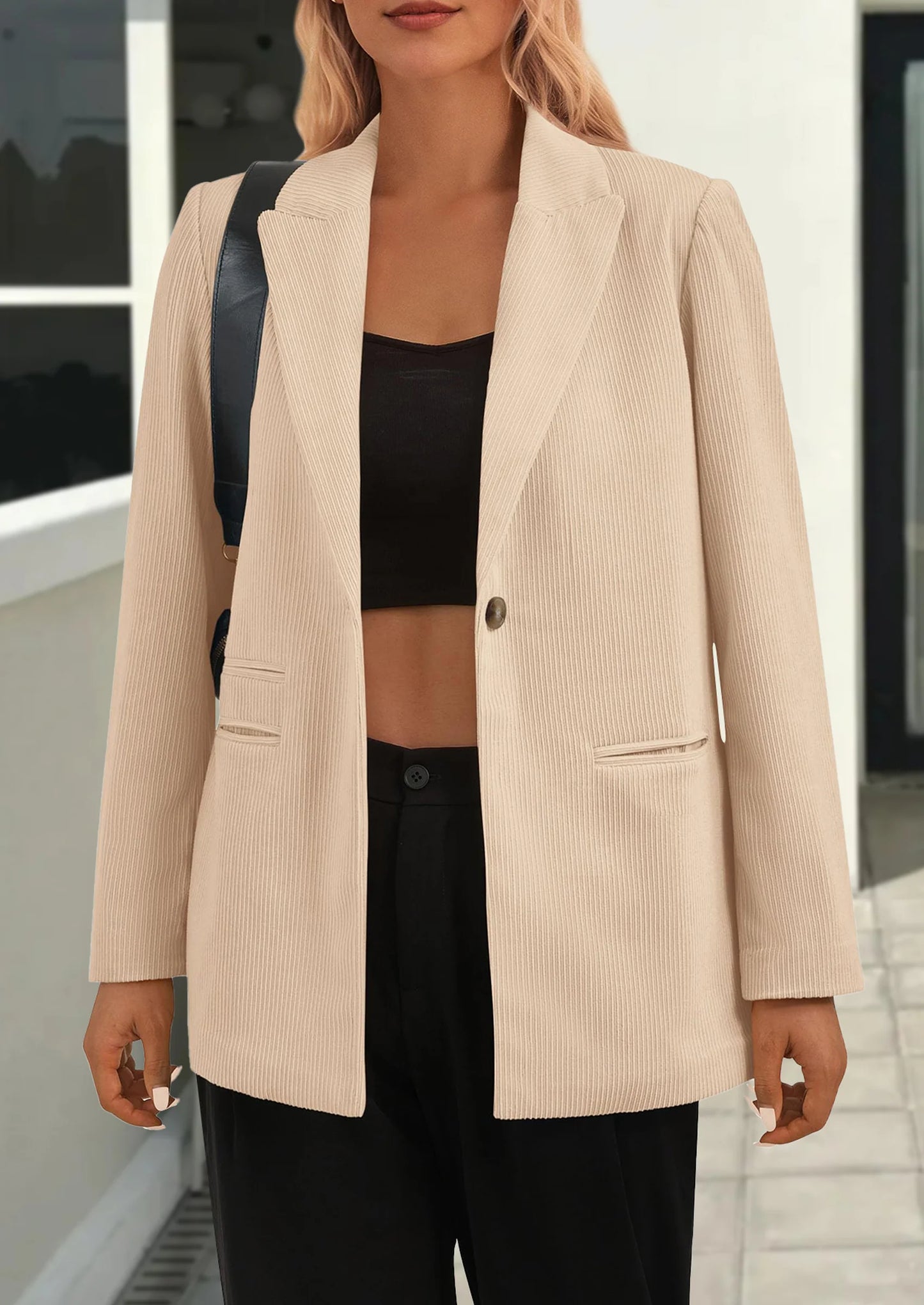 Women's Winter Corduroy Blazers Jackets Dressy Casual Ribbed Long Sleeve Lapel Fashion Work Business Outerwear