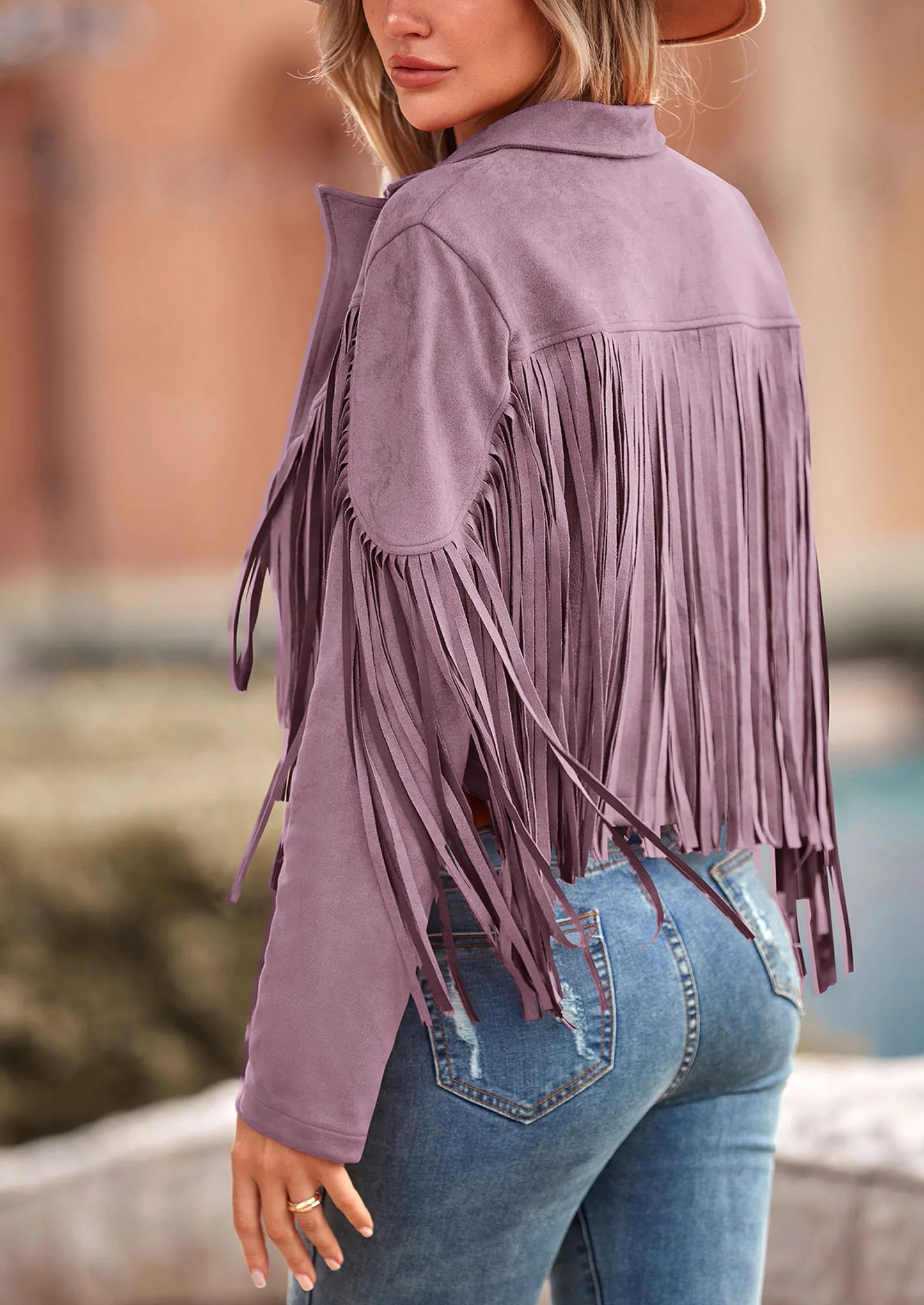 Women's Fringe Faux Suede Leather Jackets Fashion Tassel Motorcycle Cropped Coats
