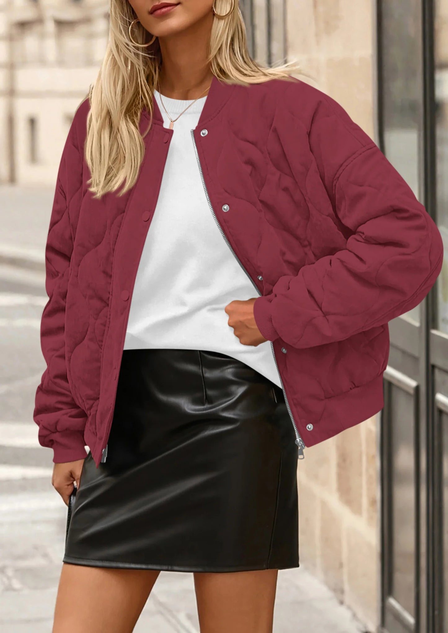 Women's Quilted Bomber Jacket Fall Fashion Lightweight Cropped Zip up Outerwear Winter Puffer Coats Pockets