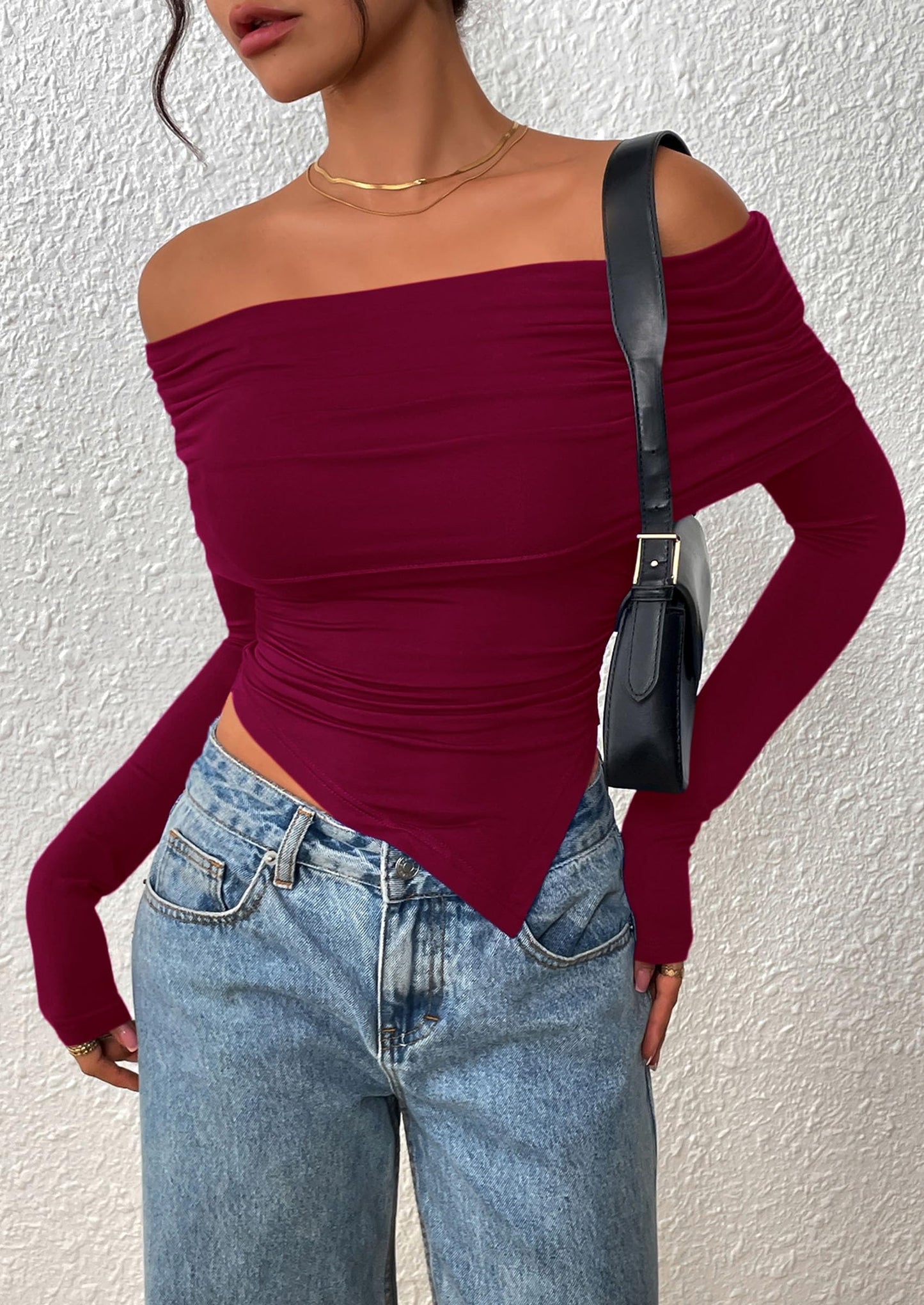 Women's Long Sleeve Shirts Off Shoulder Tops Going Out Slim Fitted Y2K Blouses Fall Fashion Clothes