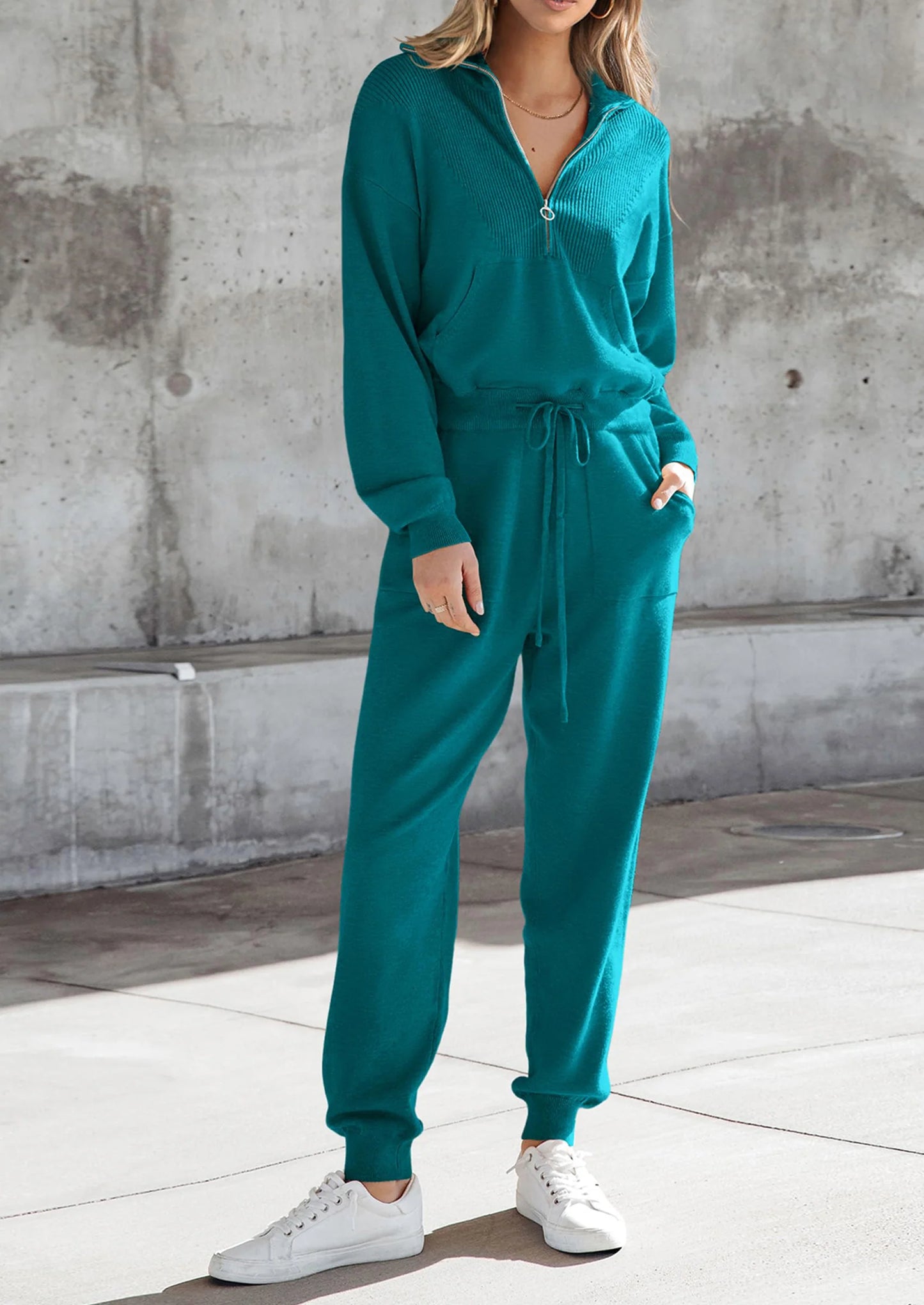 Women's 2 Piece Sweater Set Pullover Zip Up Sweatshirt Jogger Sweatpants Tracksuit Casual Outfit