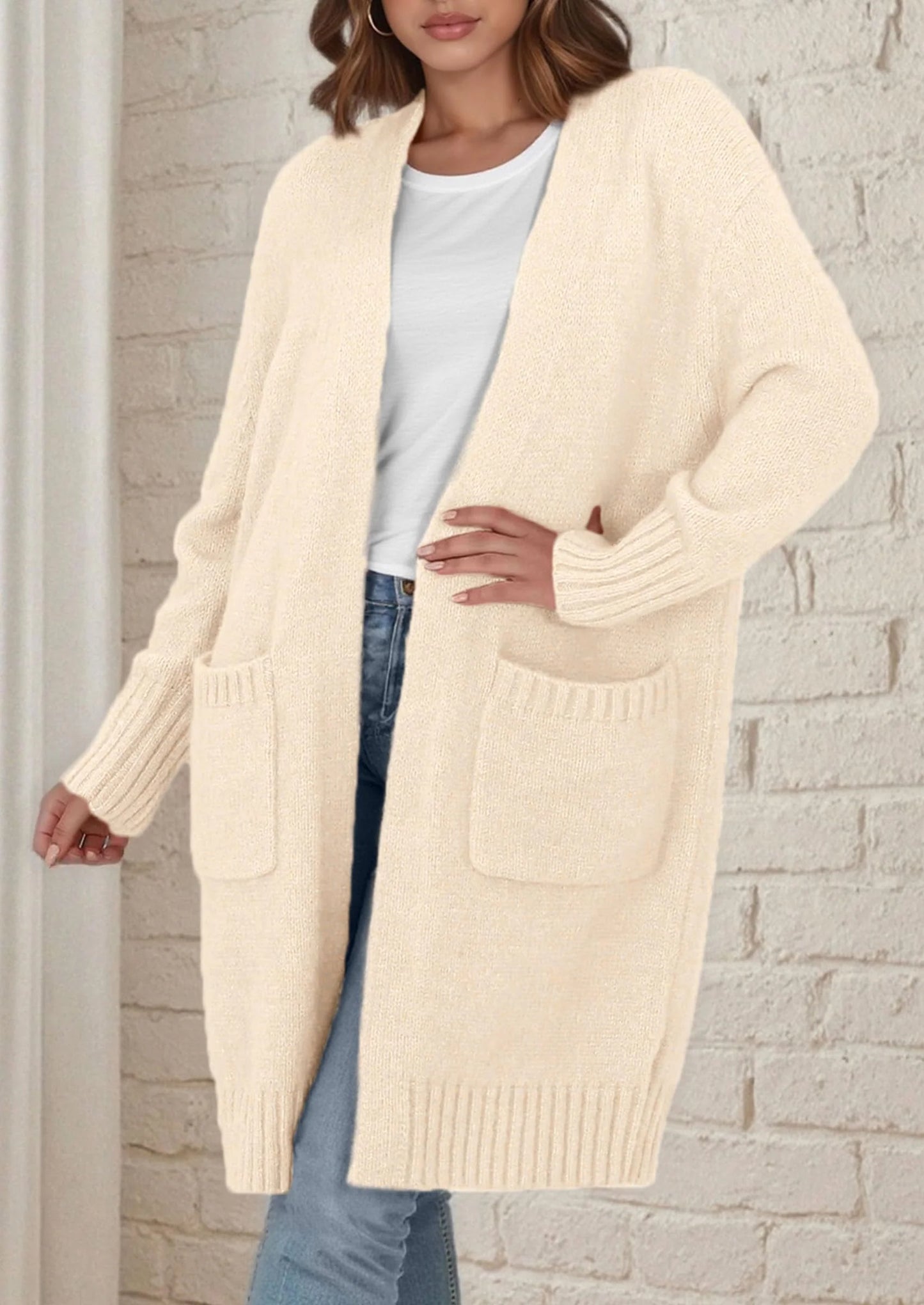 Fall Long Sleeve Cardigan Sweaters for Women Trendy Winter Open Front Loose Knitted Cardigans with Pockets