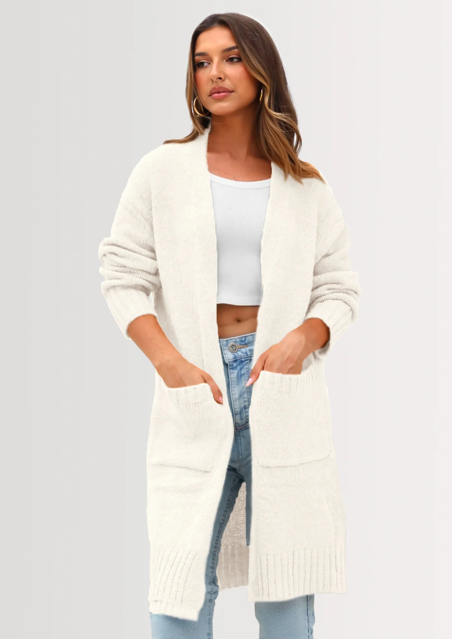 Fall Long Sleeve Cardigan Sweaters for Women Trendy Winter Open Front Loose Knitted Cardigans with Pockets
