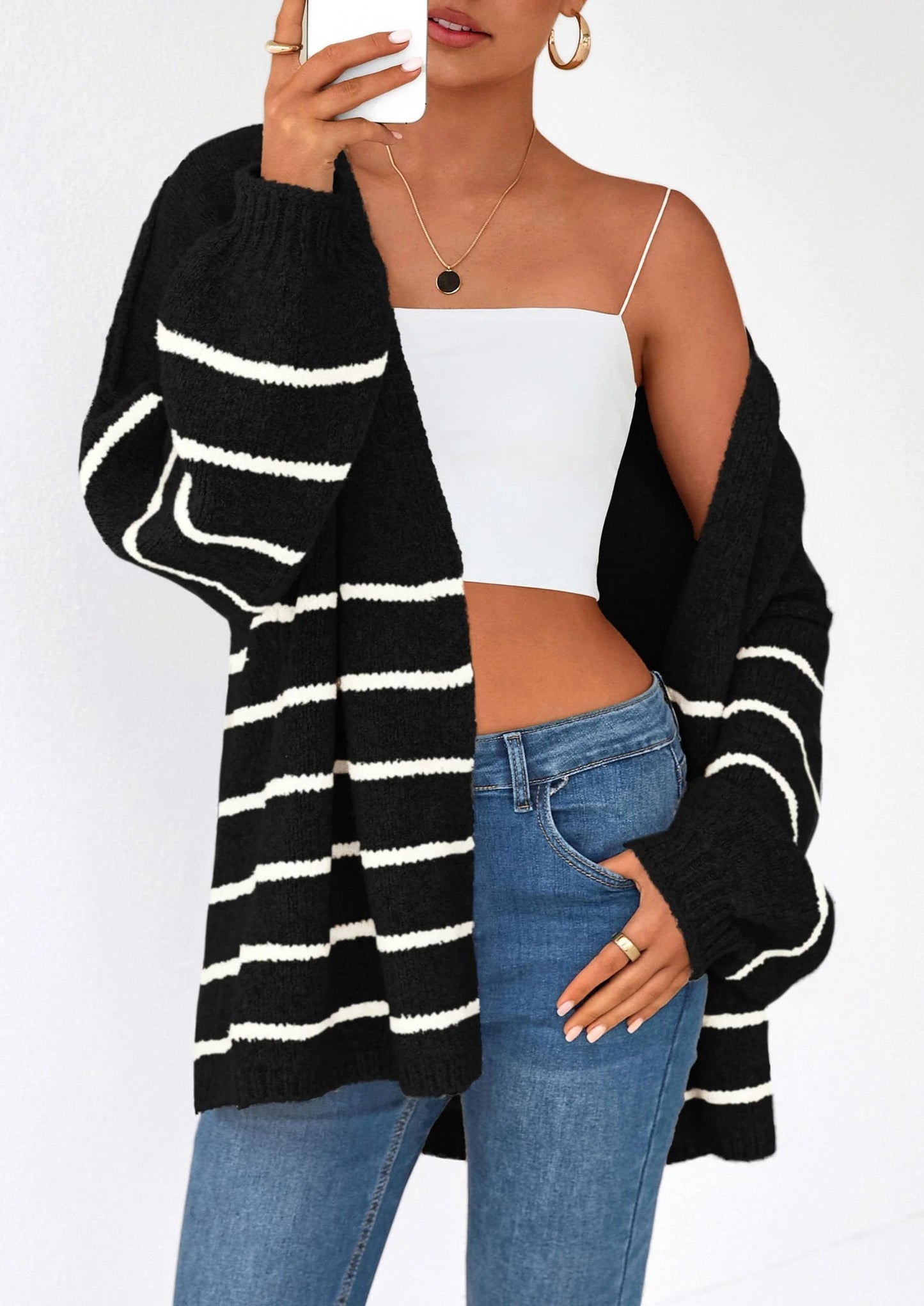 Womens Oversized Cardigan Sweaters Fall Long Lantern Sleeve Knit Open Front Lightweight Sweater