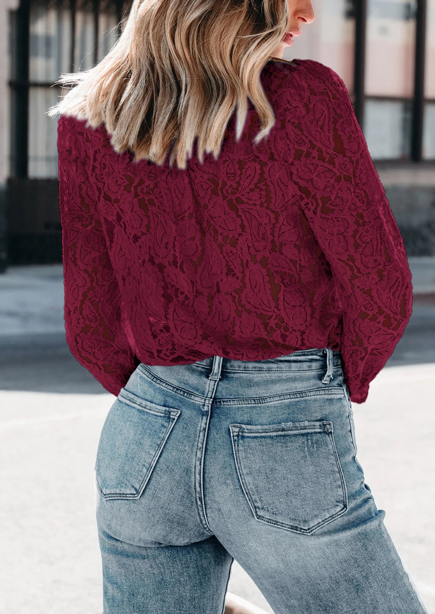 Women's Dressy Casual Lace Blouse Long Sleeve Button Up Shirts Tops Spring Fall Fashion Clothes