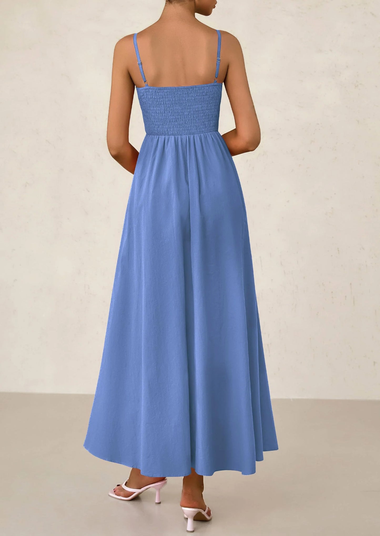 Women's Smocked Maxi Dresses Beach Sundress Casual Spaghetti Strap Swing A Line Long Flowy Dress