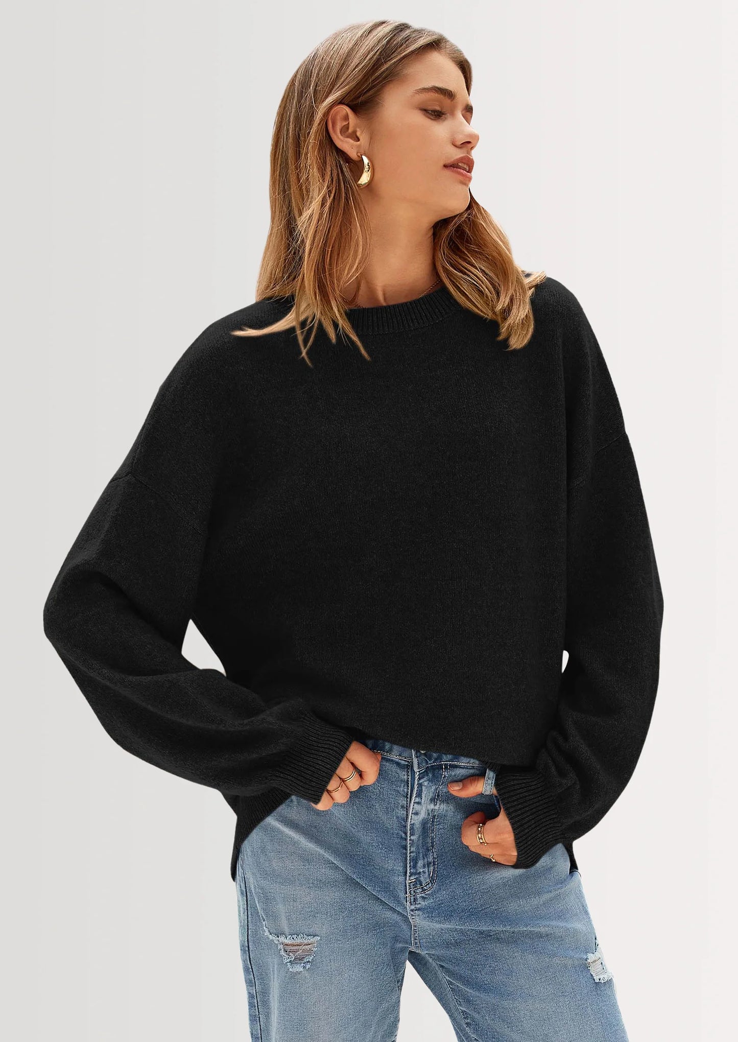 Women's Fall Sweaters Casual Crew Neck Long Sleeve Pullover Tops Ribbed Knit Loose Fit Winter Clothes