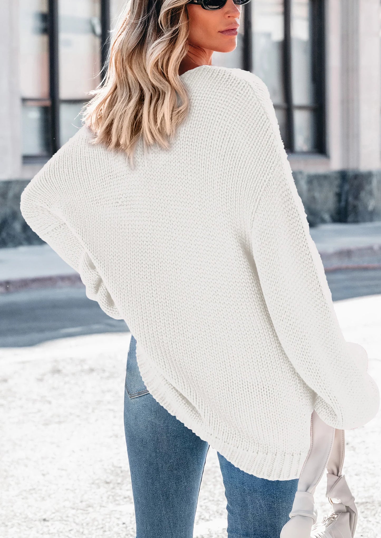 Women's Fall Oversized Sweaters Long Sleeve V Neck Dressy Casual Chunky Knit Loose Pullover Tops Winter Clothing