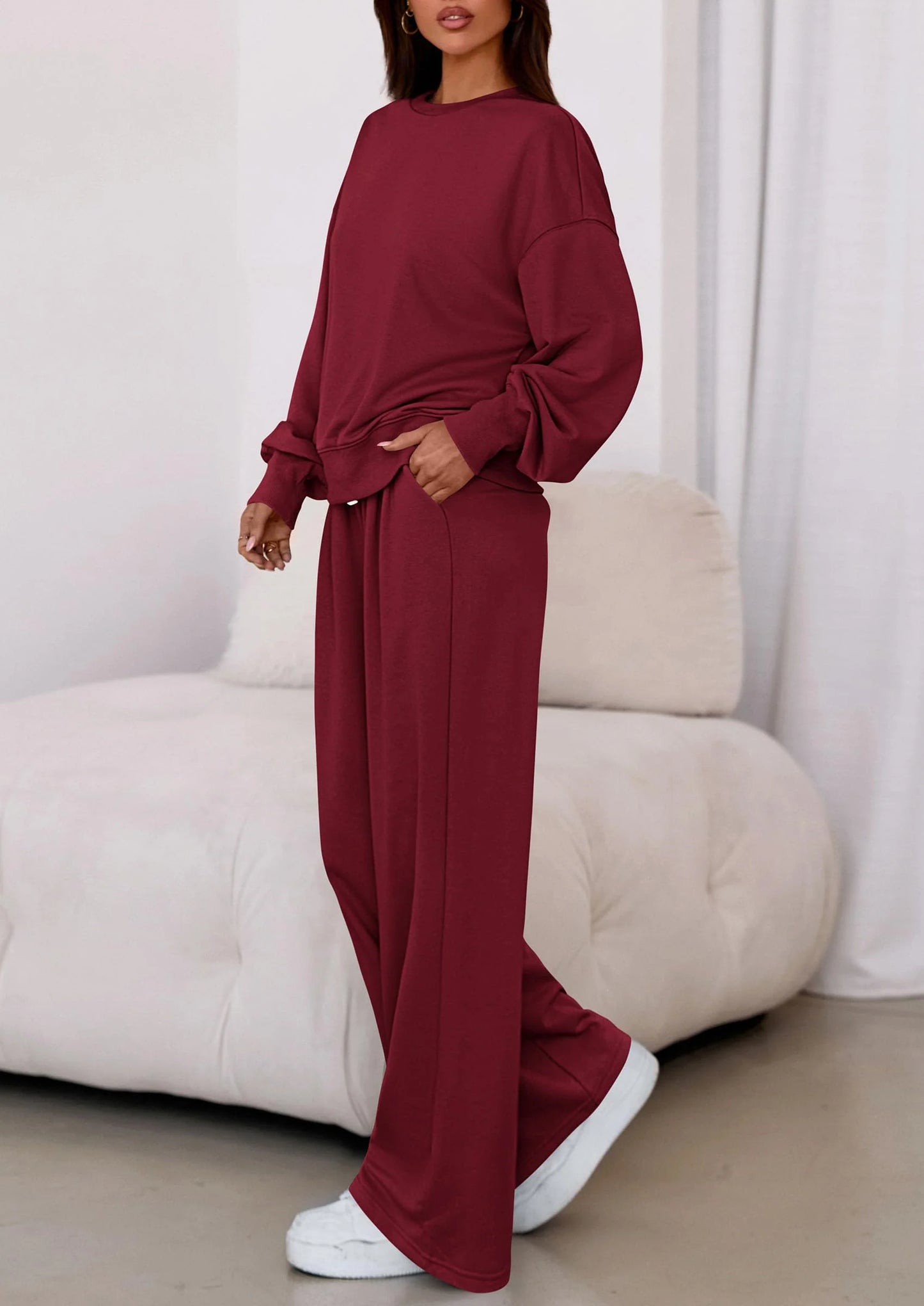 Womens 2 Piece Sets Long Sleeve Sweatshirt Wide Leg Pants Loose Matching Lounge Set Trendy Fall Outfits