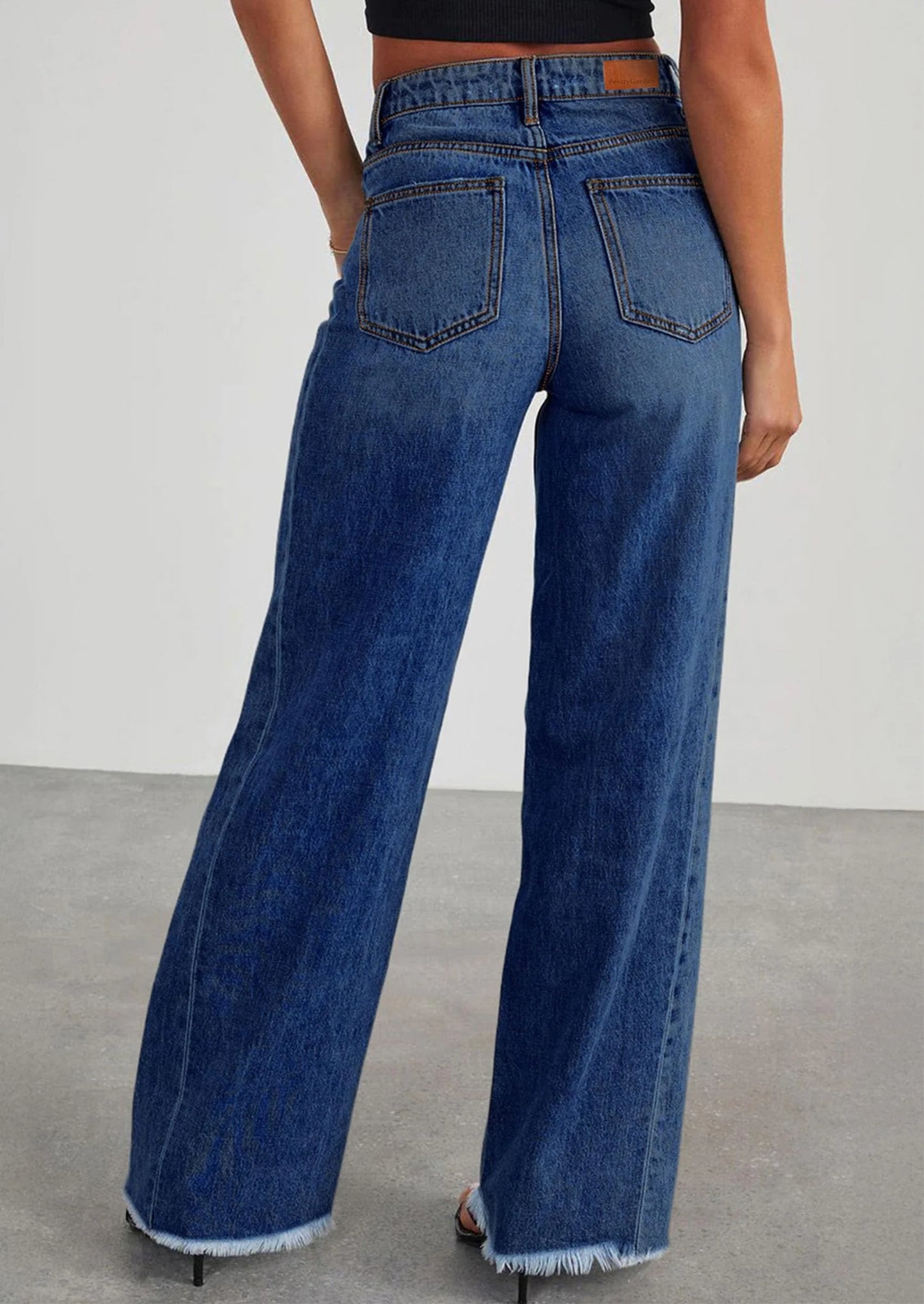 Wide Leg Jeans for Women Trendy High Waisted Stretchy Baggy Raw Hem Denim Palazzo Pants with Pockets