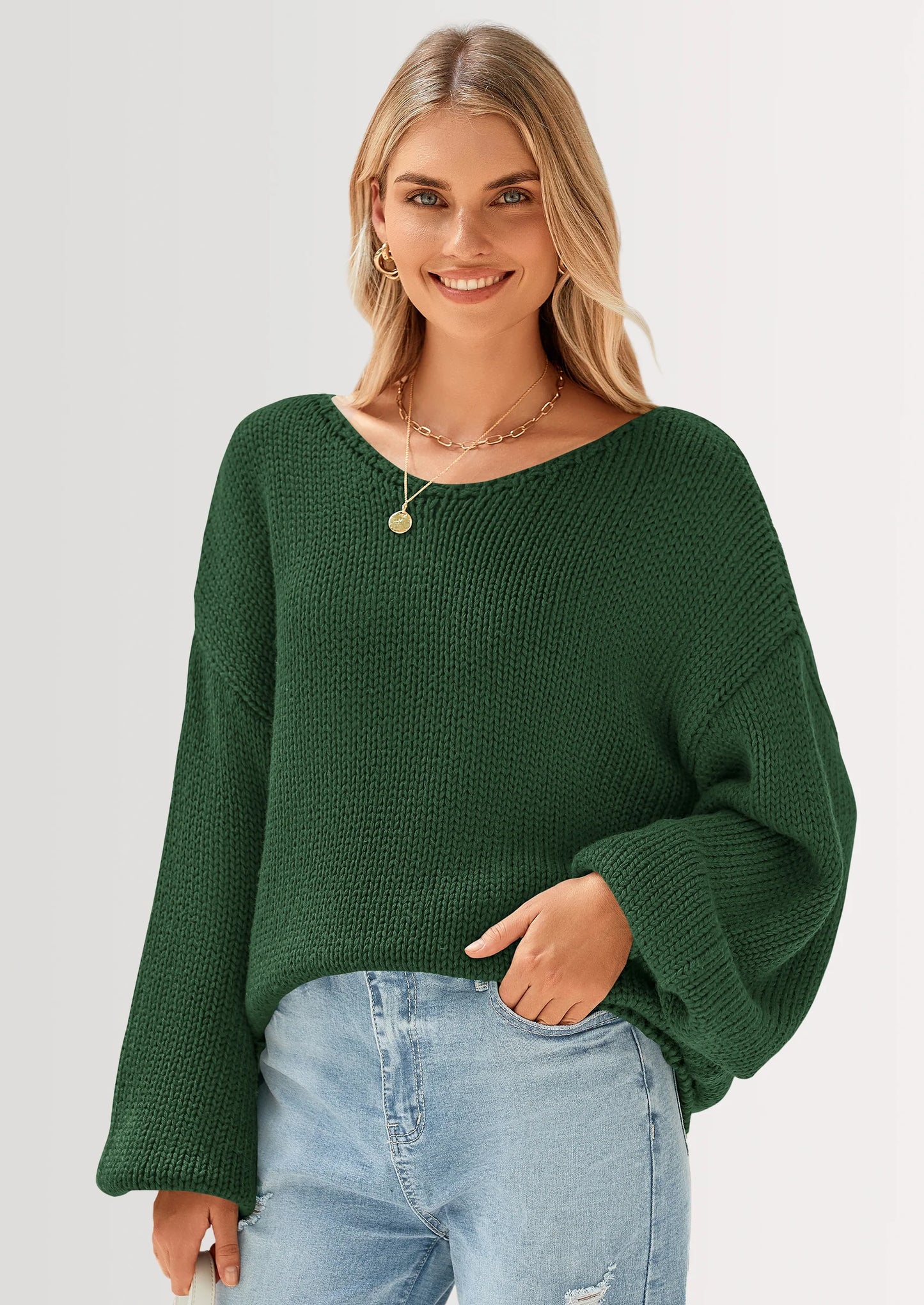Women's Fall Oversized Sweaters Long Sleeve V Neck Dressy Casual Chunky Knit Loose Pullover Tops Winter Clothing