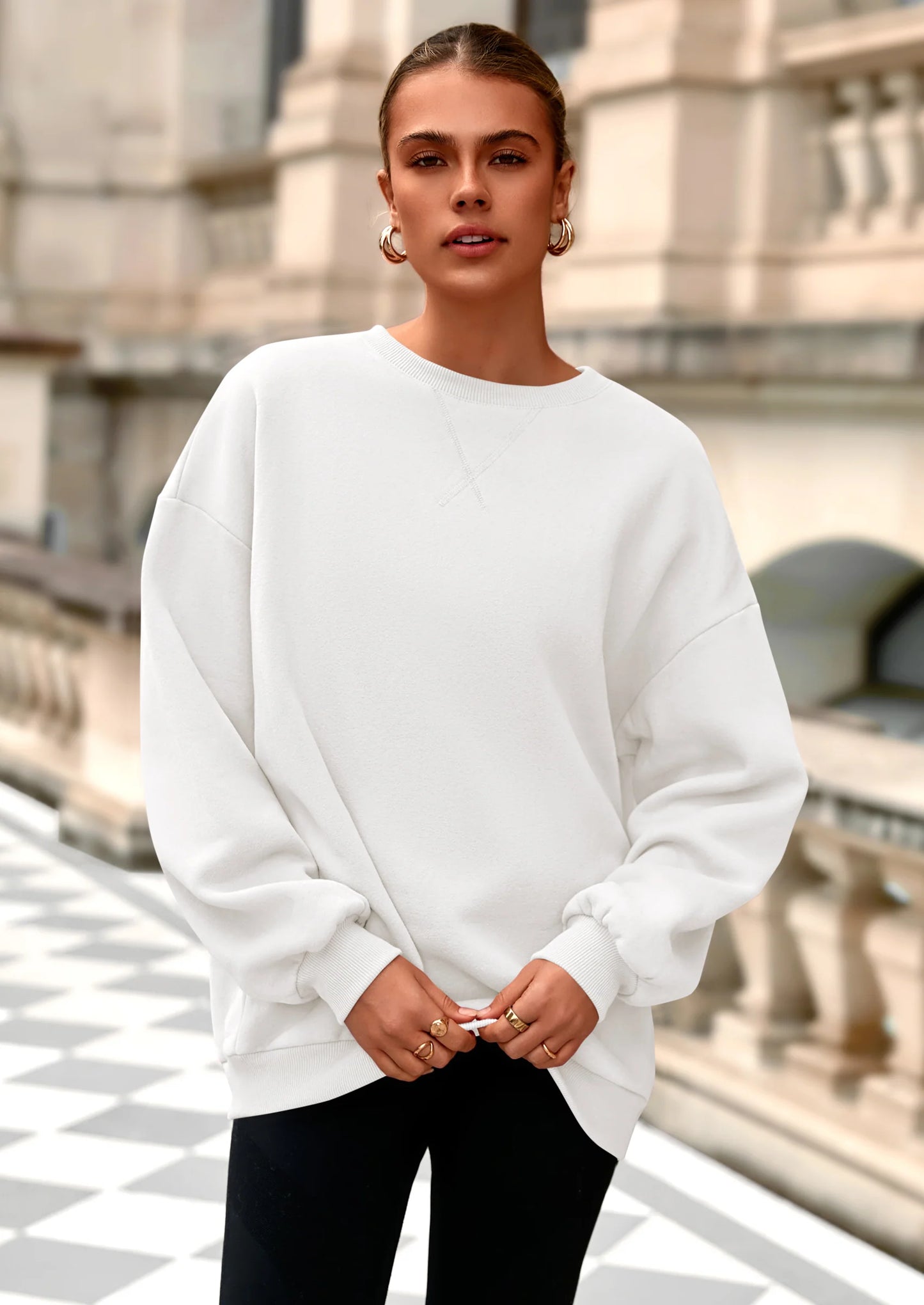 Oversized Sweatshirt for Women Fall Outfits Crewneck Long Sleeve Tops Fleece Pullover Winter Clothing