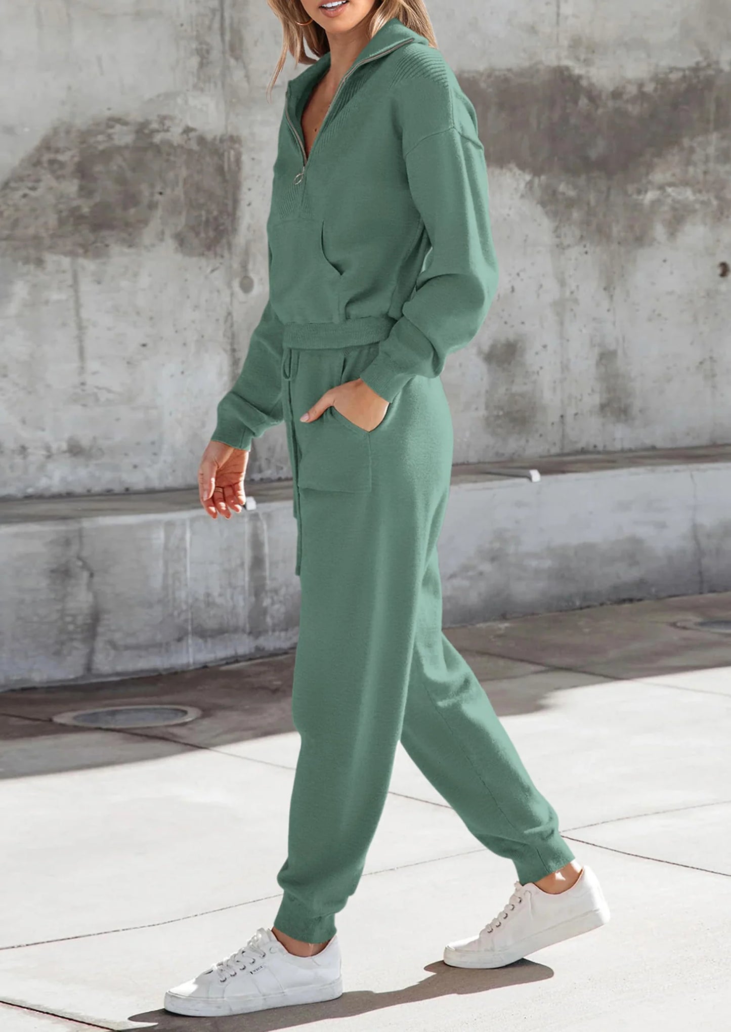 Women's 2 Piece Sweater Set Pullover Zip Up Sweatshirt Jogger Sweatpants Tracksuit Casual Outfit