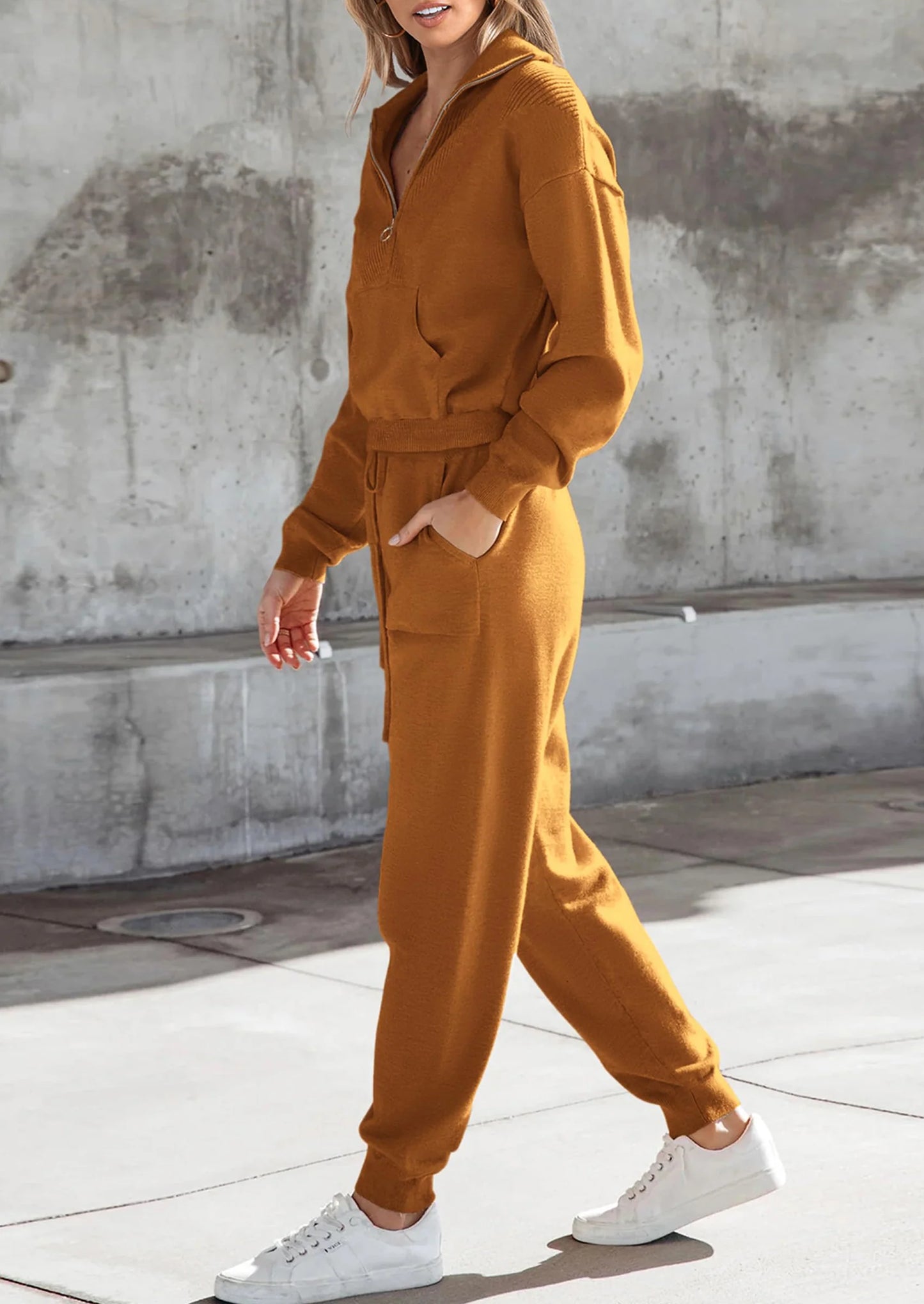 Women's 2 Piece Sweater Set Pullover Zip Up Sweatshirt Jogger Sweatpants Tracksuit Casual Outfit
