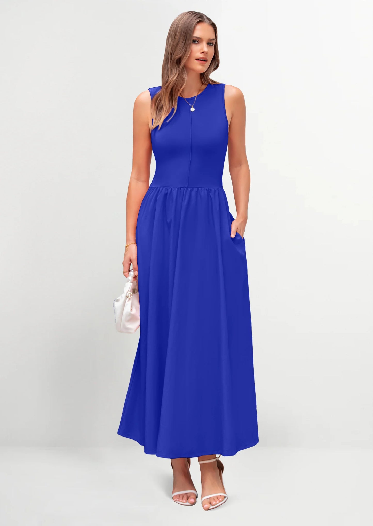 Women Maxi Dresses Casual Sleeveless Patchwork Knit Tank Dress Flowy Beach Sundress Long Dress