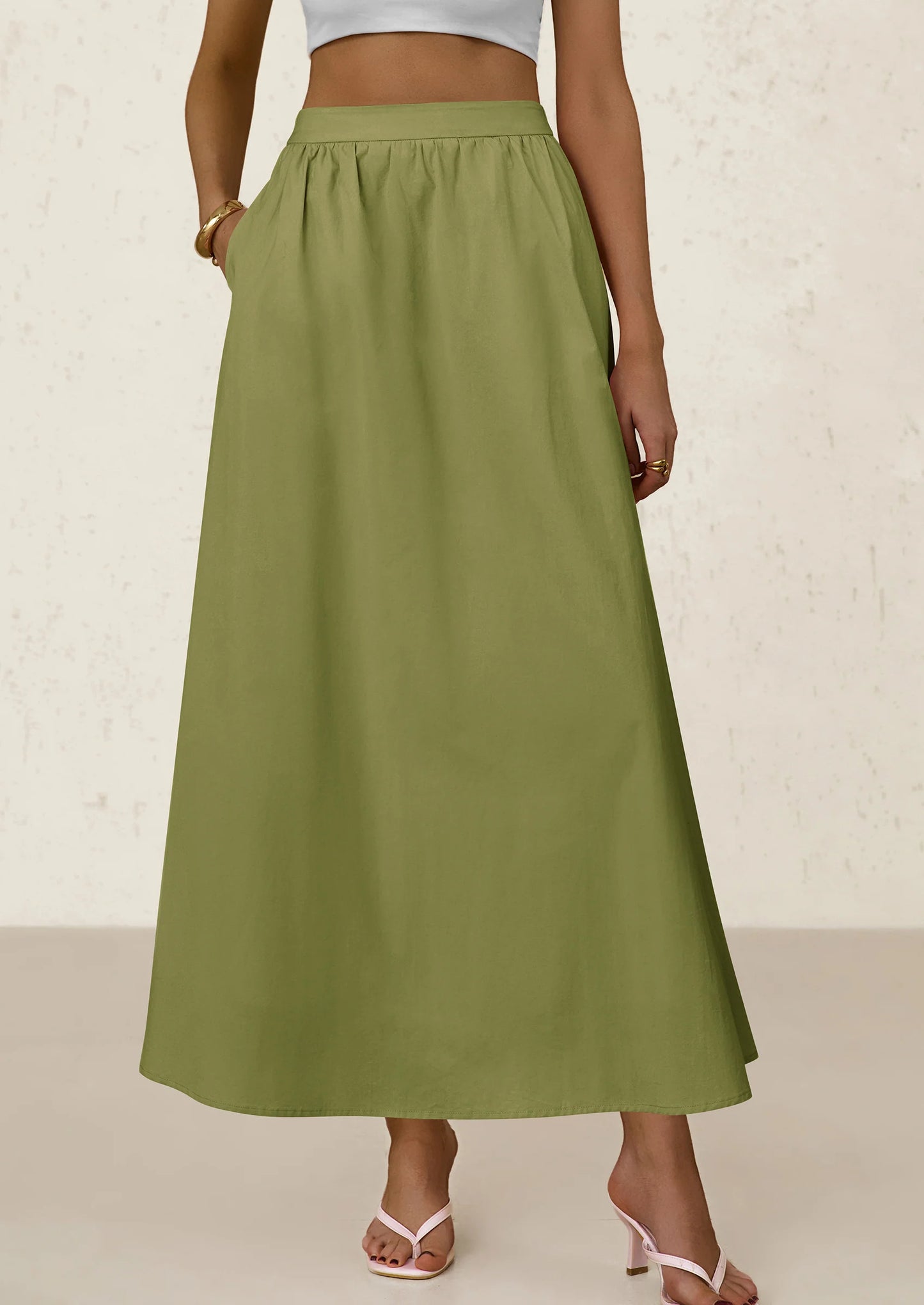Women's Maxi Skirts Summer Trendy Ruffle High Waisted Casual Long Flowy Skirt with Pockets