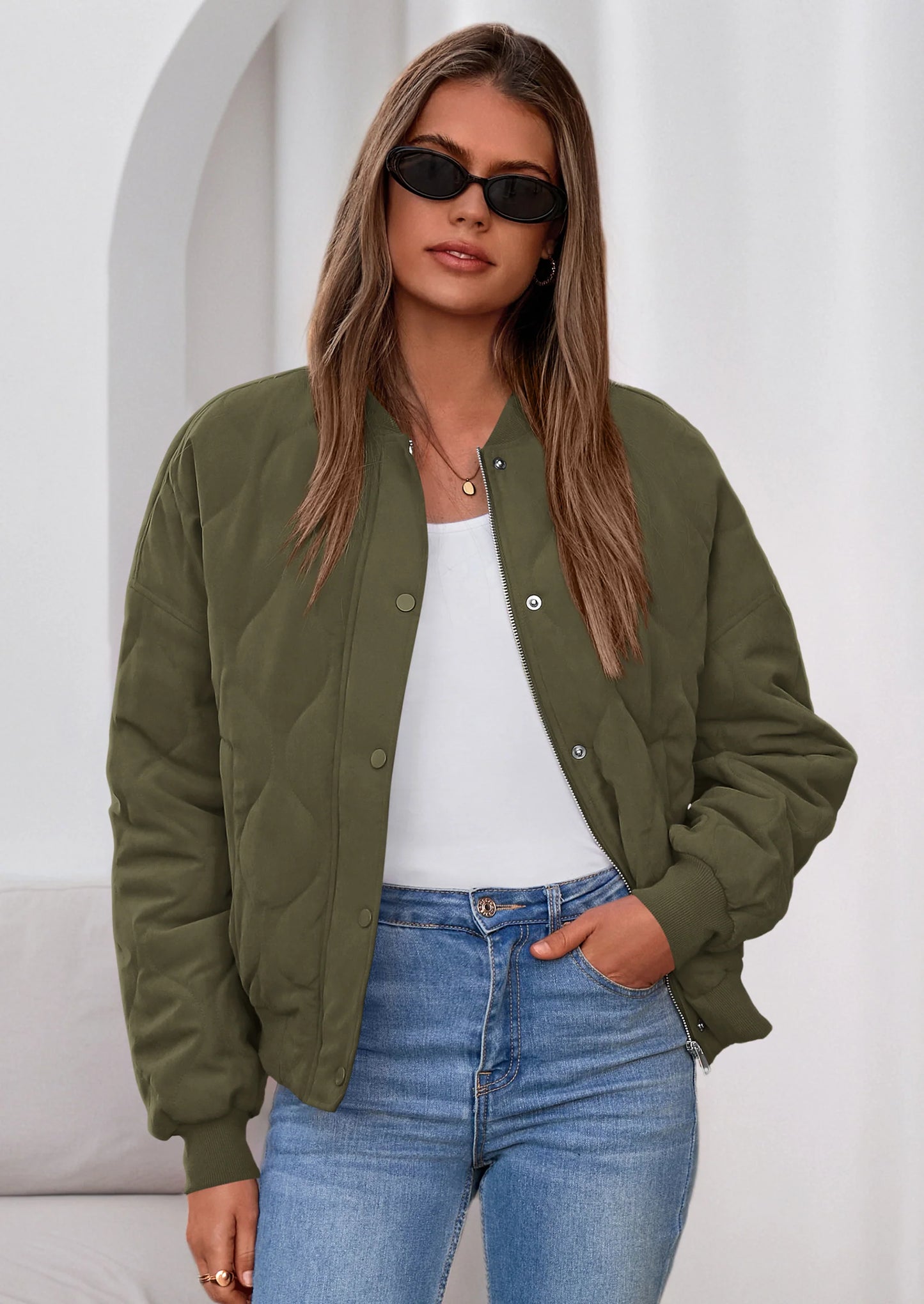 Women's Quilted Bomber Jacket Fall Fashion Lightweight Cropped Zip up Outerwear Winter Puffer Coats Pockets
