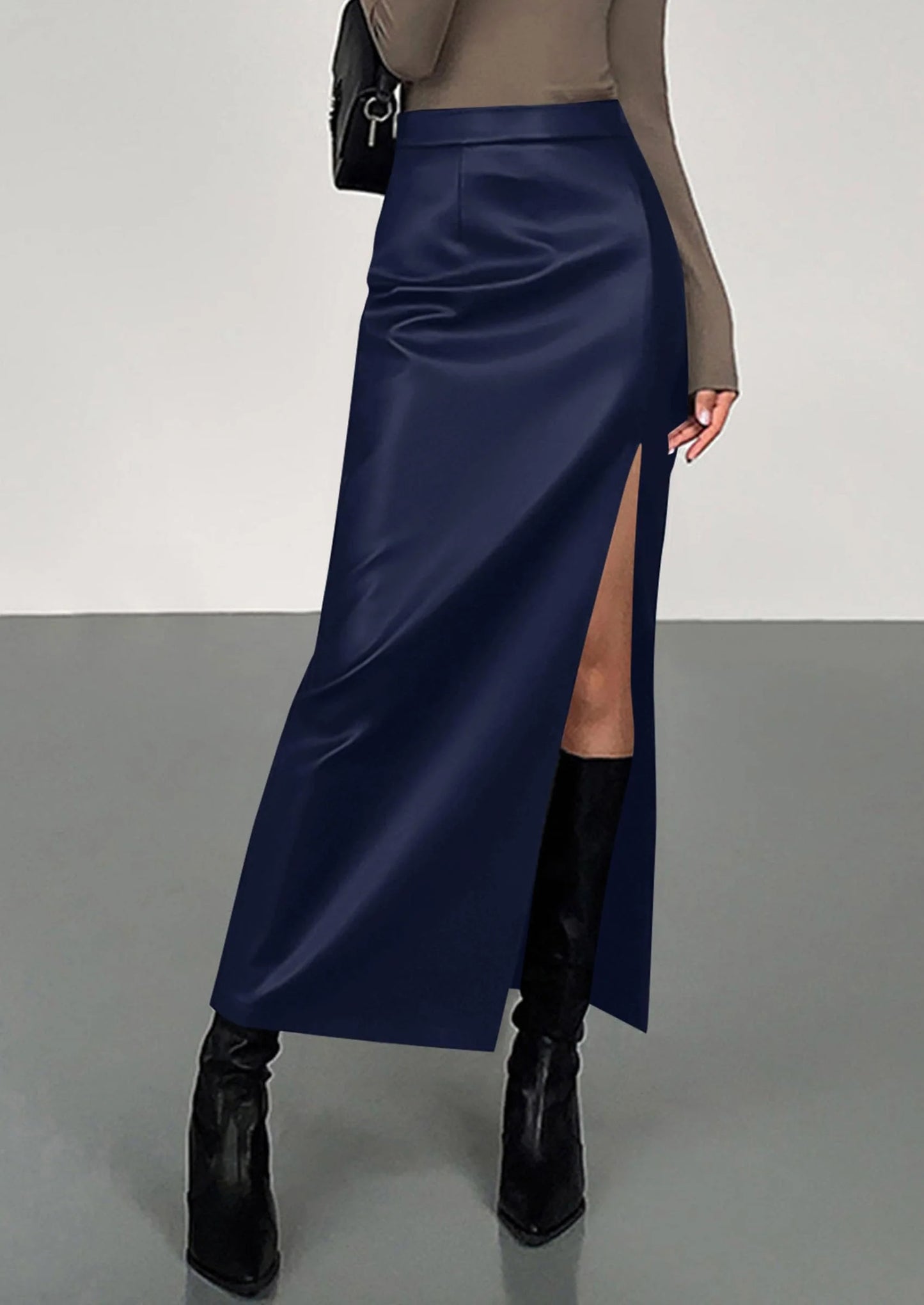 Womens Faux Leather Skirt Fall Bodycon High Waisted Slit Dressy Casual Winter Maxi Long Pencil Skirts