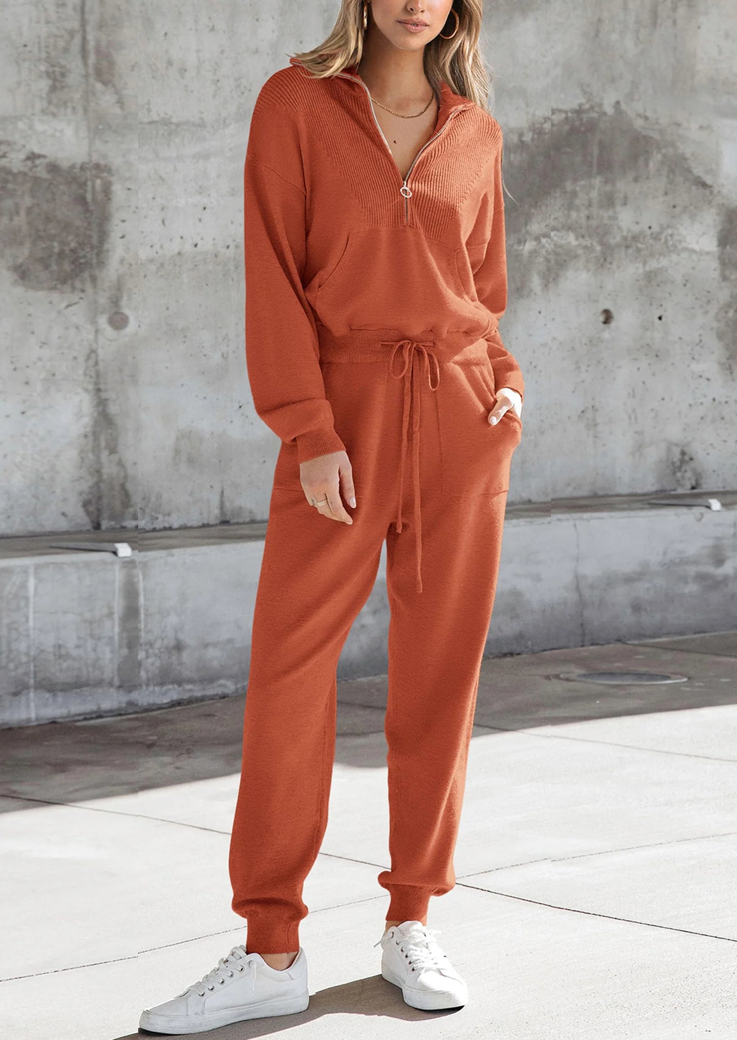 Women's 2 Piece Sweater Set Pullover Zip Up Sweatshirt Jogger Sweatpants Tracksuit Casual Outfit