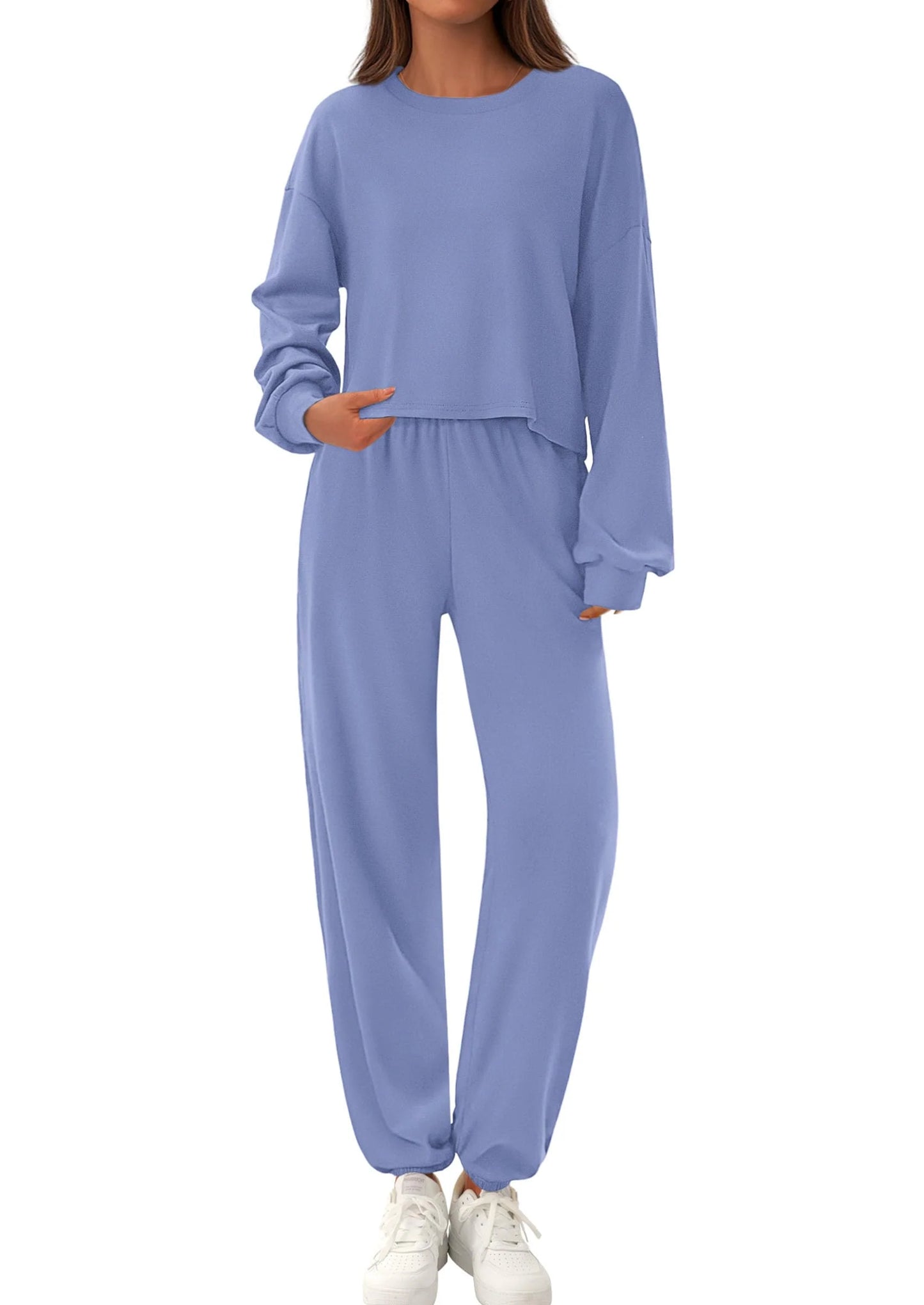 Women's Two Piece Outfits Lounge Sets Long Sleeve Pullover Tops Sweatpants Fall Fashion Matching Clothing