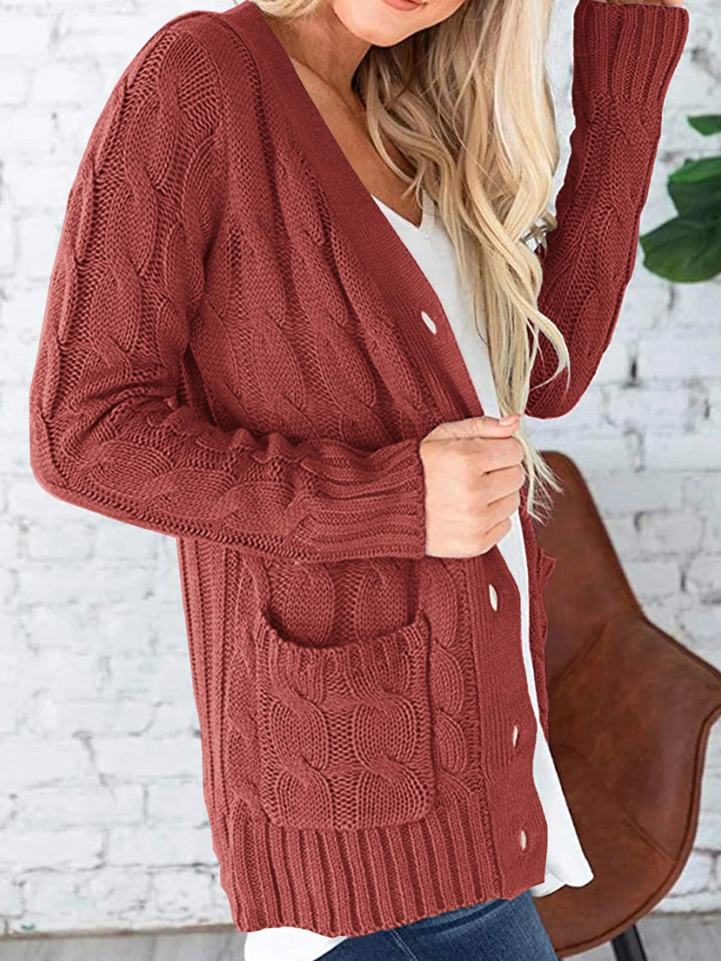 Women's Open Front Cardigan Sweaters Fall Fashion Button Down Cable Knit Chunky Winter Outerwear Coats