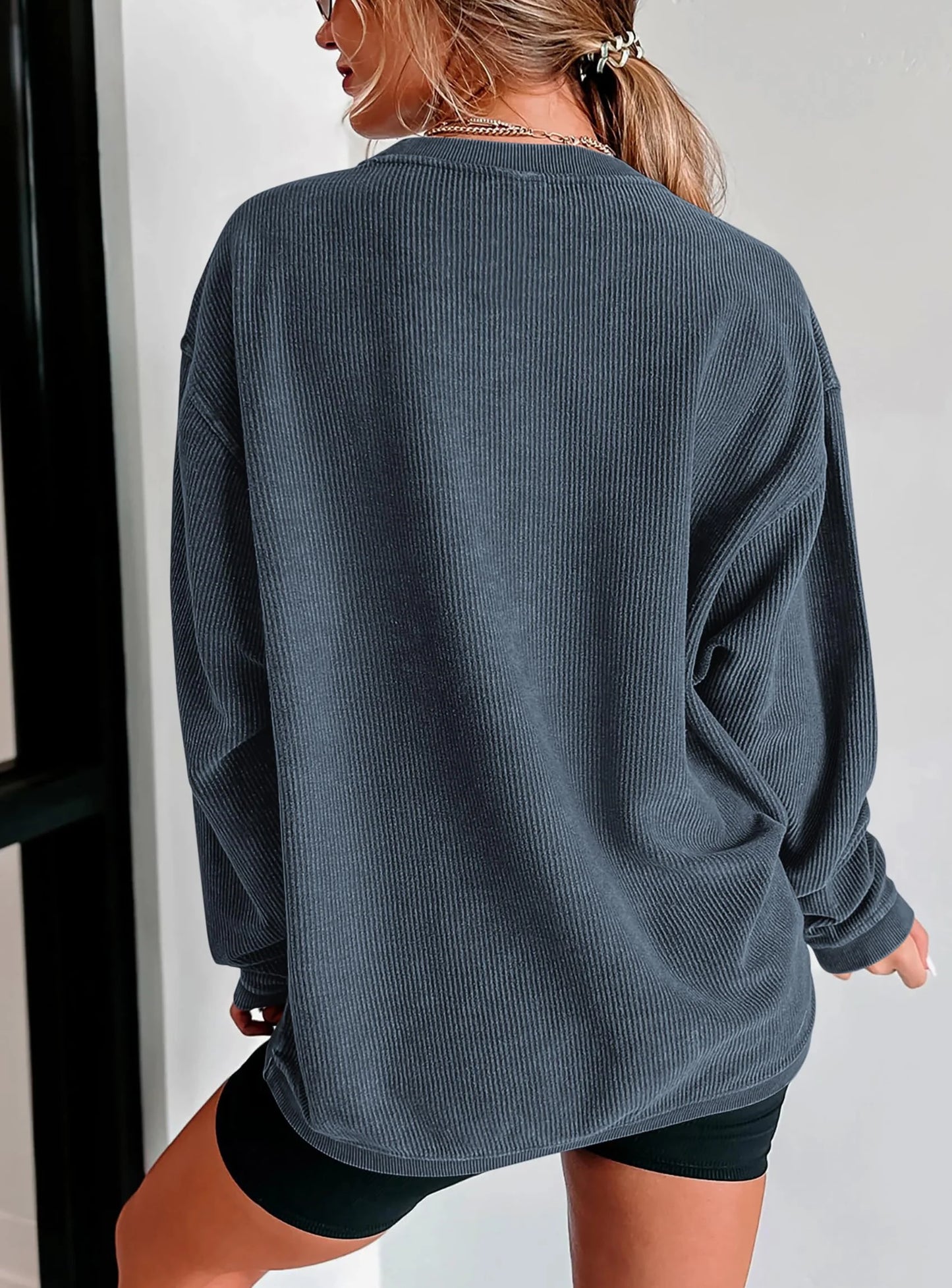 Women's Oversized Sweatshirt 2025 Fall Fashion Clothes Ribbed Corduroy Long Sleeve Going Out Pullover Tops