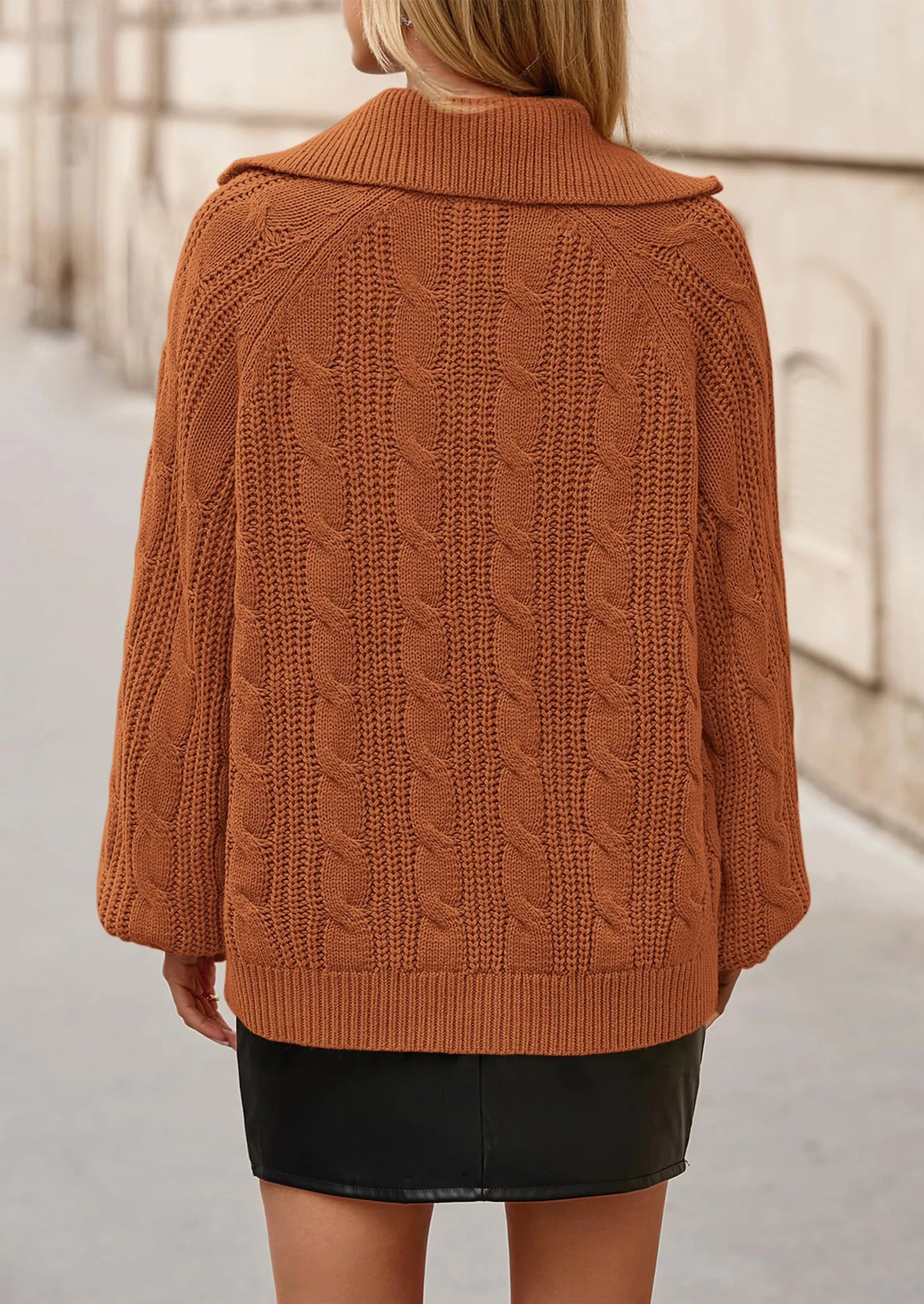 BTFBM Sweaters for Women Fall Fashion Loose Quarter Zip Pullover Collared Long Sleeve Cable Knit Winter Clothes