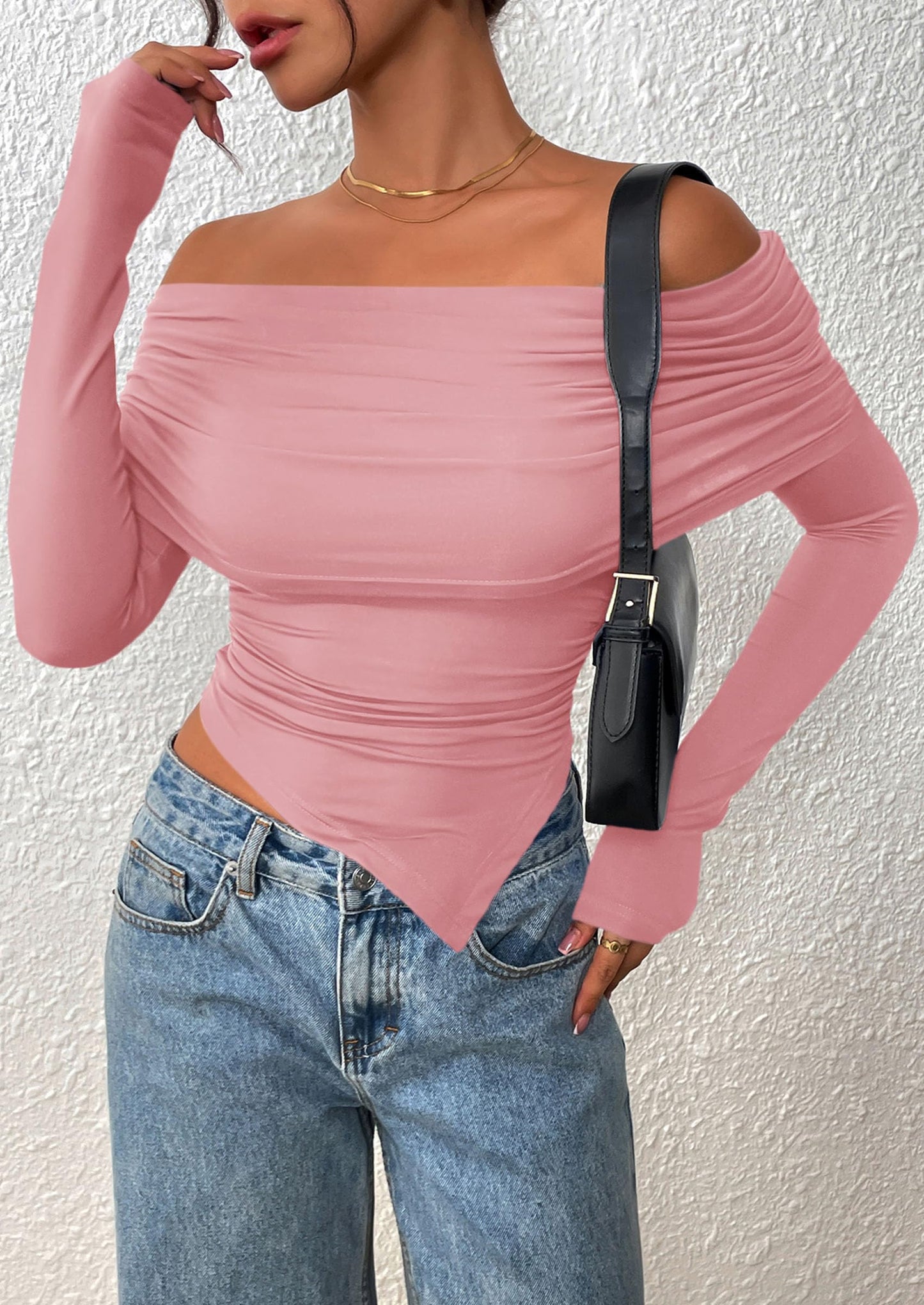 Women's Long Sleeve Shirts Off Shoulder Tops Going Out Slim Fitted Y2K Blouses Fall Fashion Clothes