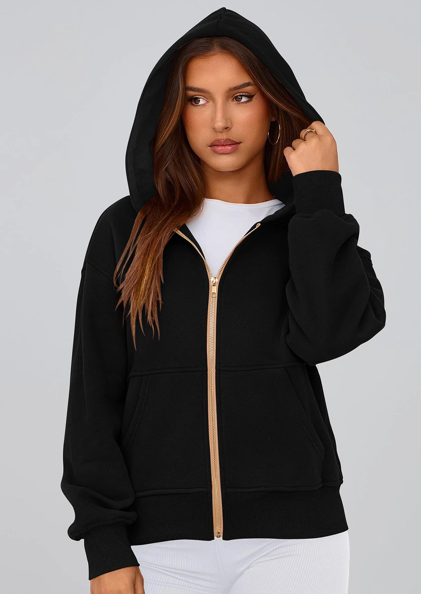 Hoodies For Women Sweatshirt Zip Up Hoodie Fall Fashion Trendy Long Sleeve Jackets Winter Clothing Outfits