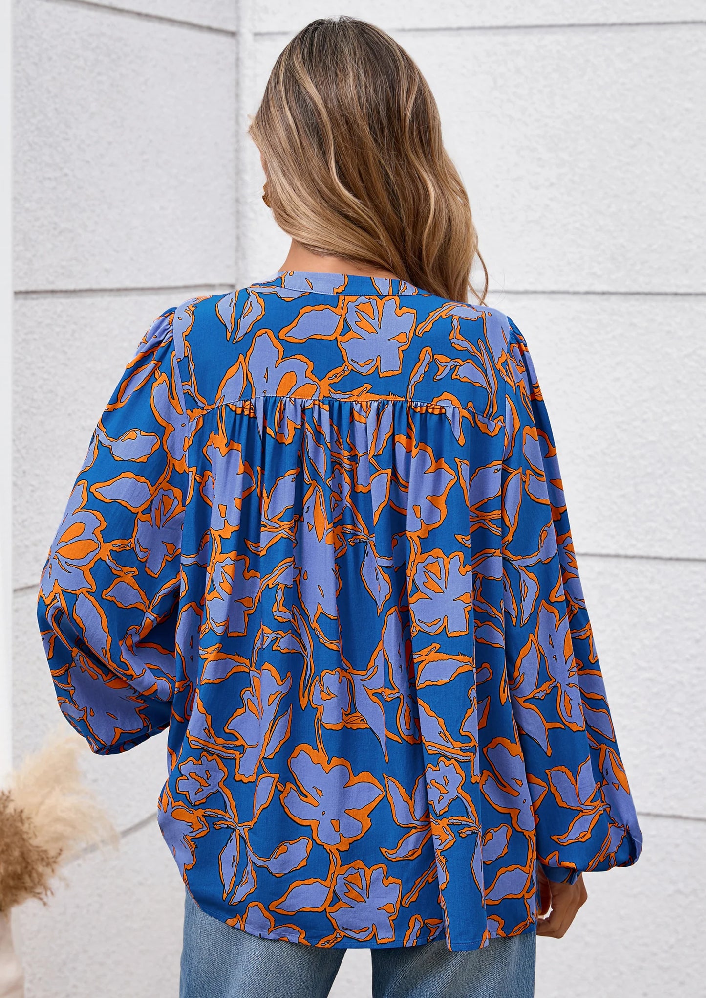 Women's Floral Button Down Blouse Fall Fashion Dressy Casual Long Sleeve Oversized Shirts Top Boho Clothes