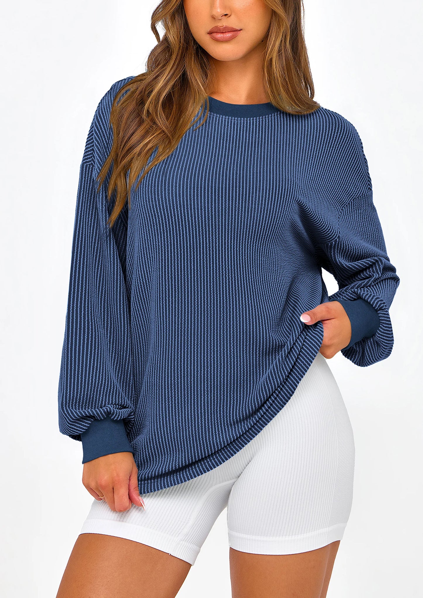 Women's Long Sleeve Tee Shirts Spring Fall Trendy Clothes Casual Loose Crewneck Ribbed Blouse Tunic Tops