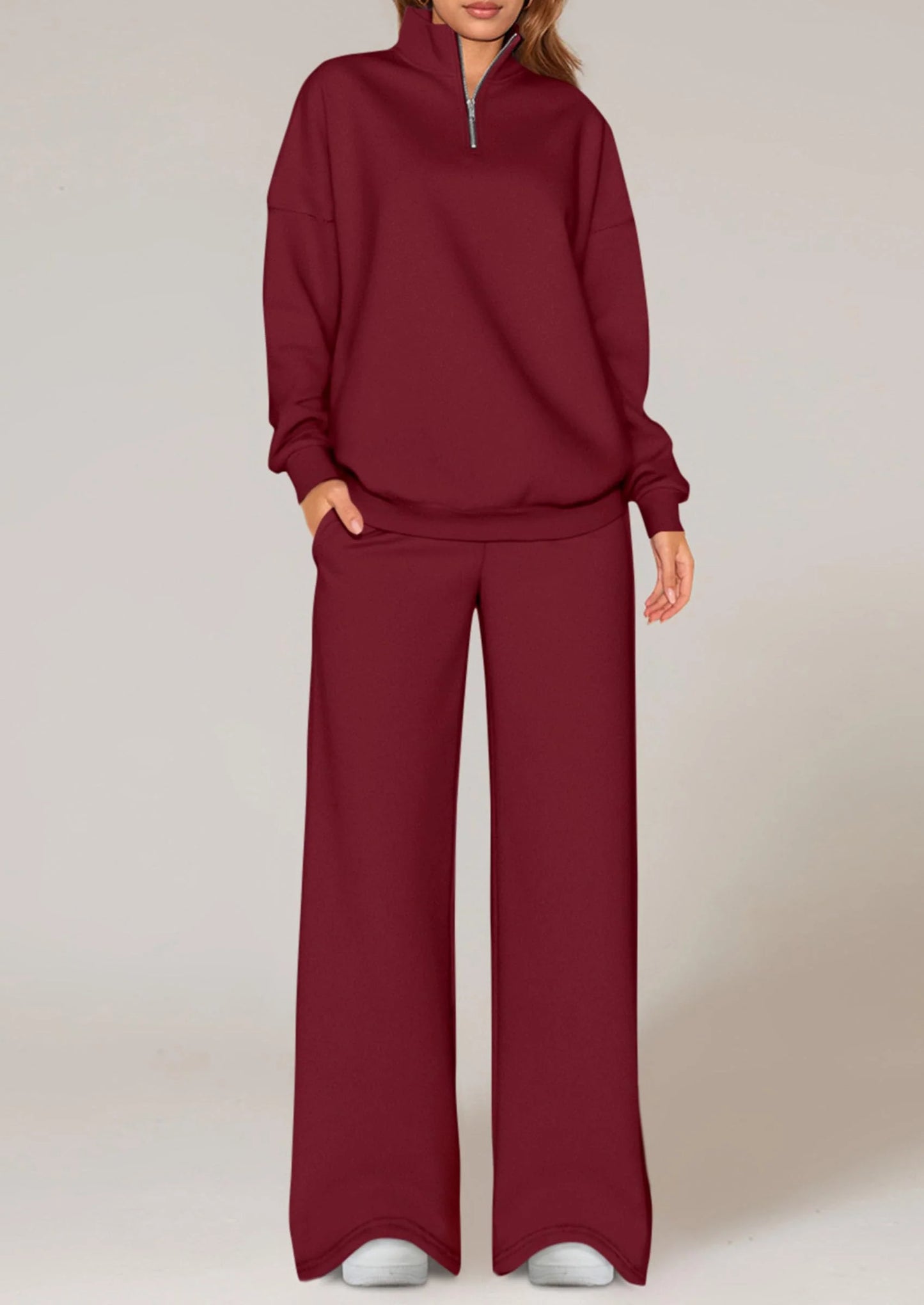 Womens Casual Two Piece Sets Fall Outfits Quarter Zip Sweatshirts Straight Leg Pants Sweatsuits Tracksuit