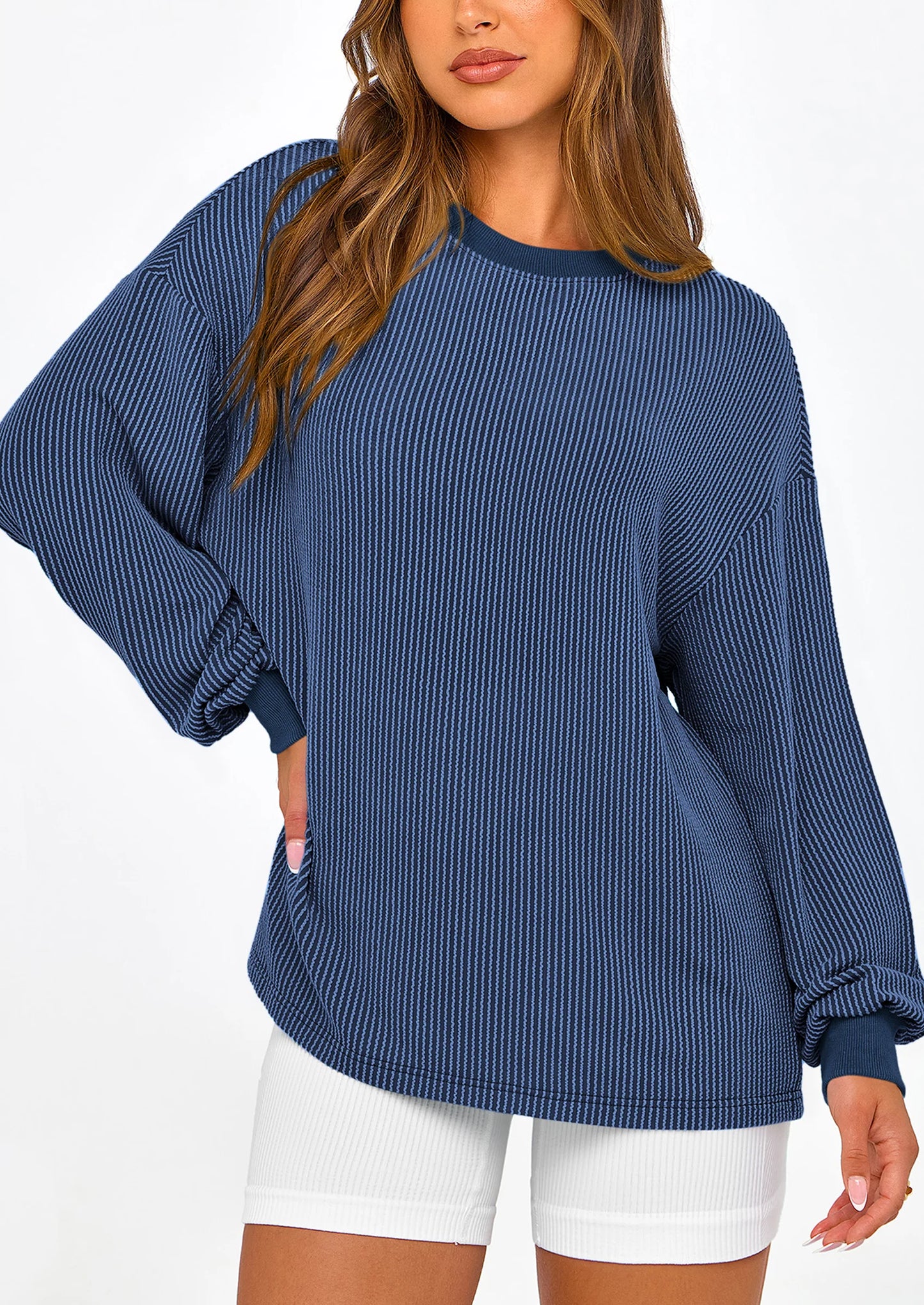 Women's Long Sleeve Tee Shirts Spring Fall Trendy Clothes Casual Loose Crewneck Ribbed Blouse Tunic Tops
