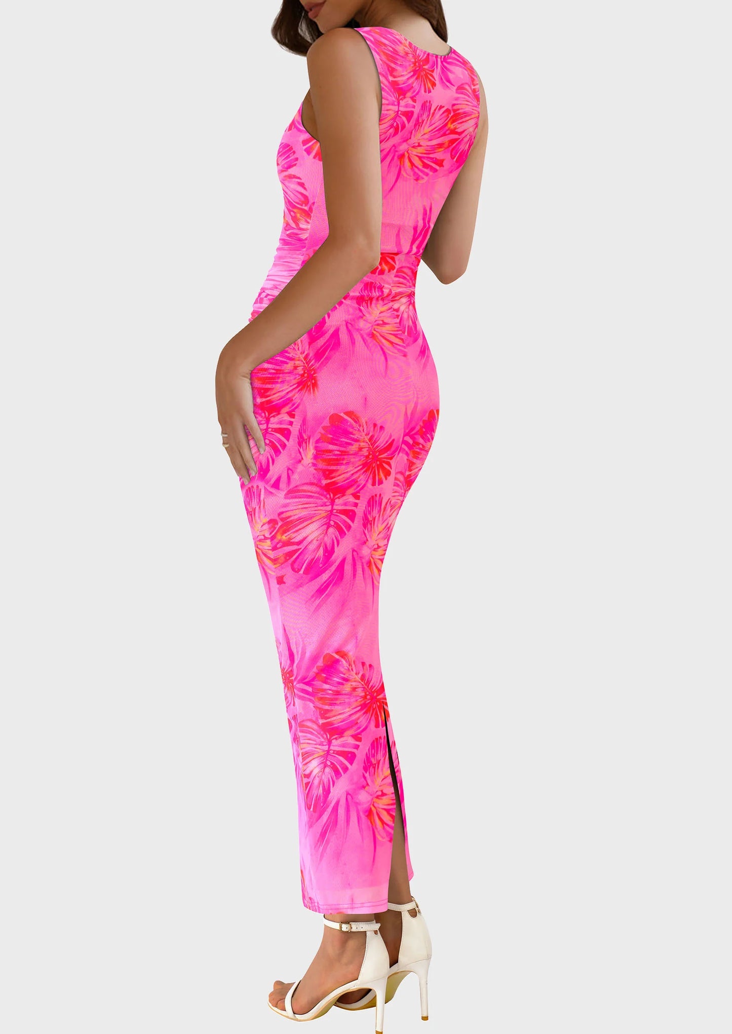 Wedding Guest Dresses for Women Spring Floral Bodycon Sleeveless Mesh Maxi Long Dress