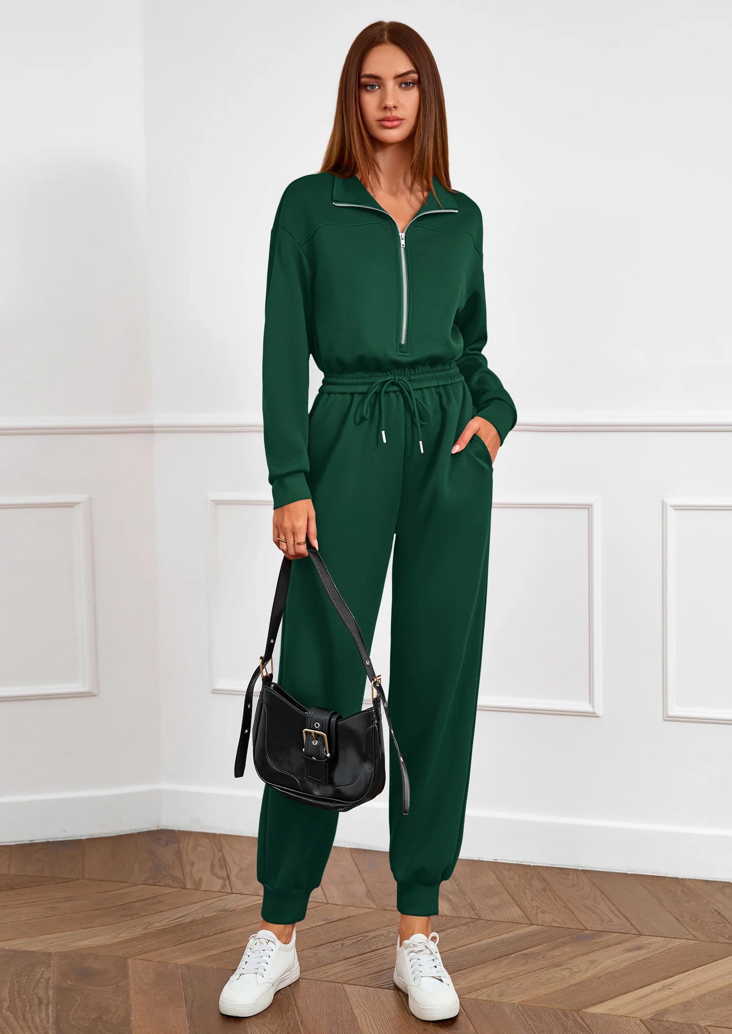 Long Sleeve Jumpsuits for Women Casual  Fall Fashion Zip Up Pant Rompers One Piece Sweatsuits Travel Outfits