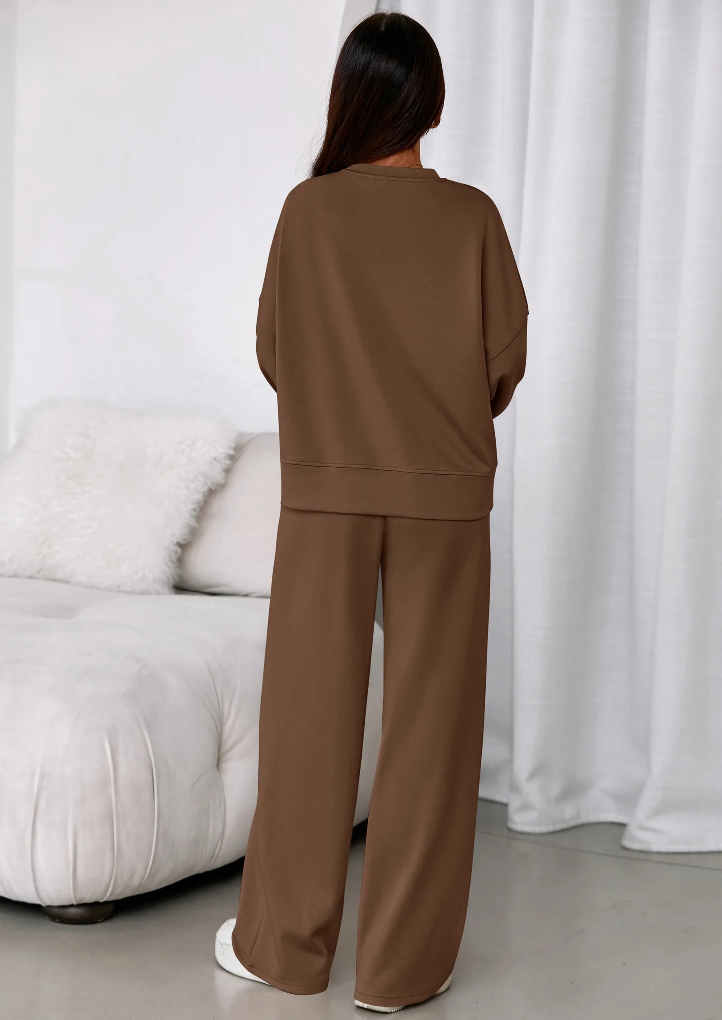 2 Piece Sets For Women Fall Trendy Long Sleeve Sweatshirt Wide Leg Pants Loungewear Set Matching Sweatsuit