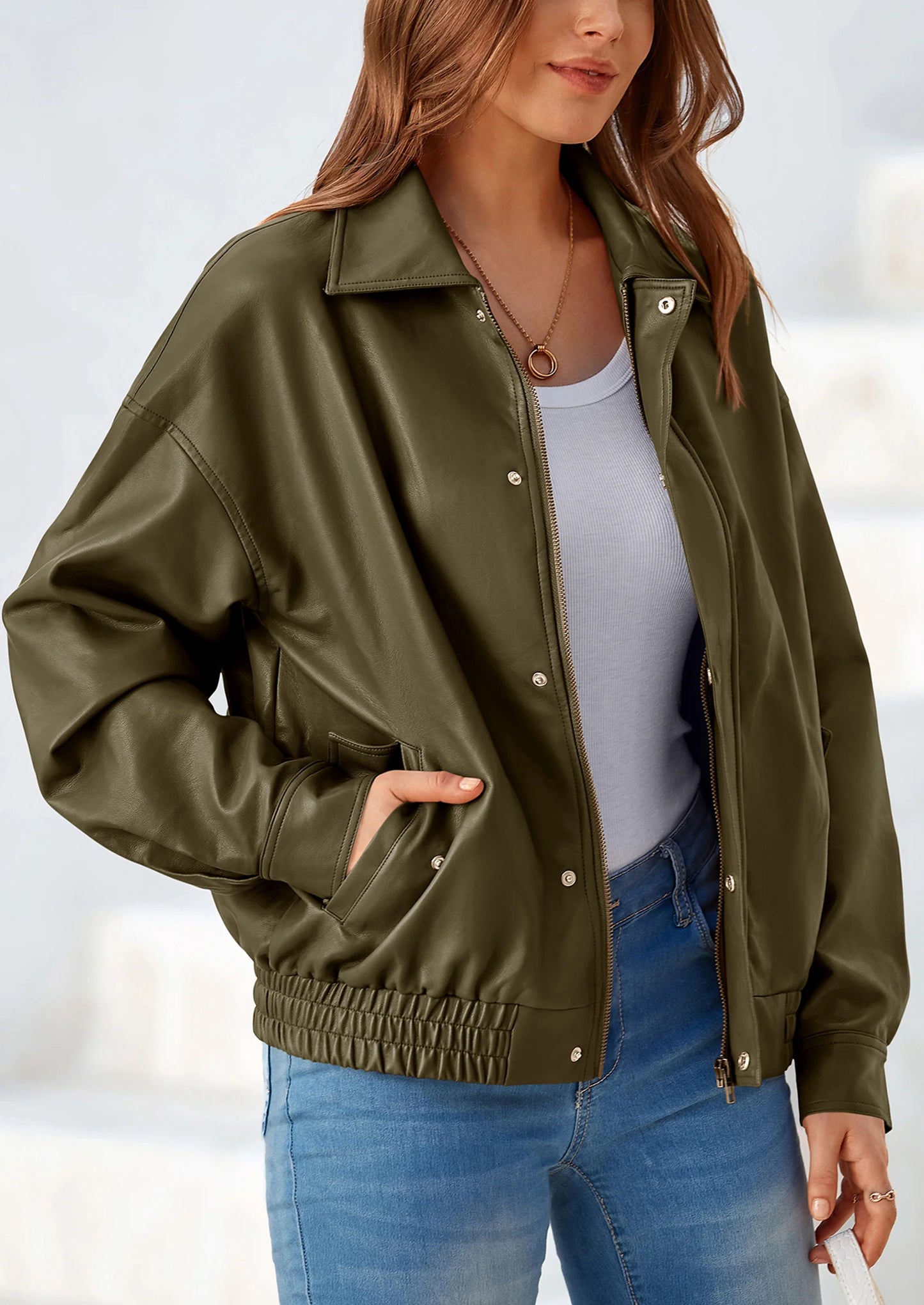 Women's Faux Leather Motorcycle Jacket Trendy Fall Spring Clothes Oversized Zip Up Winter Coat Outerwear