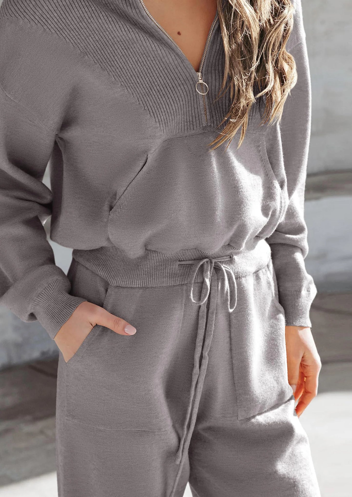 Women's 2 Piece Sweater Set Pullover Zip Up Sweatshirt Jogger Sweatpants Tracksuit Casual Outfit